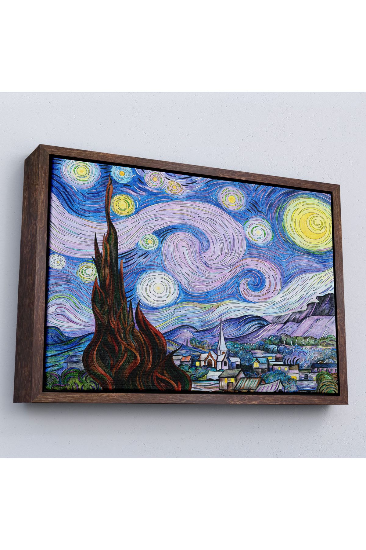 Doğal Bizden DB Çerçeveli Vincent Van Gogh - Yıldızlı Geceler Premium Görüntü Tablosu-7163