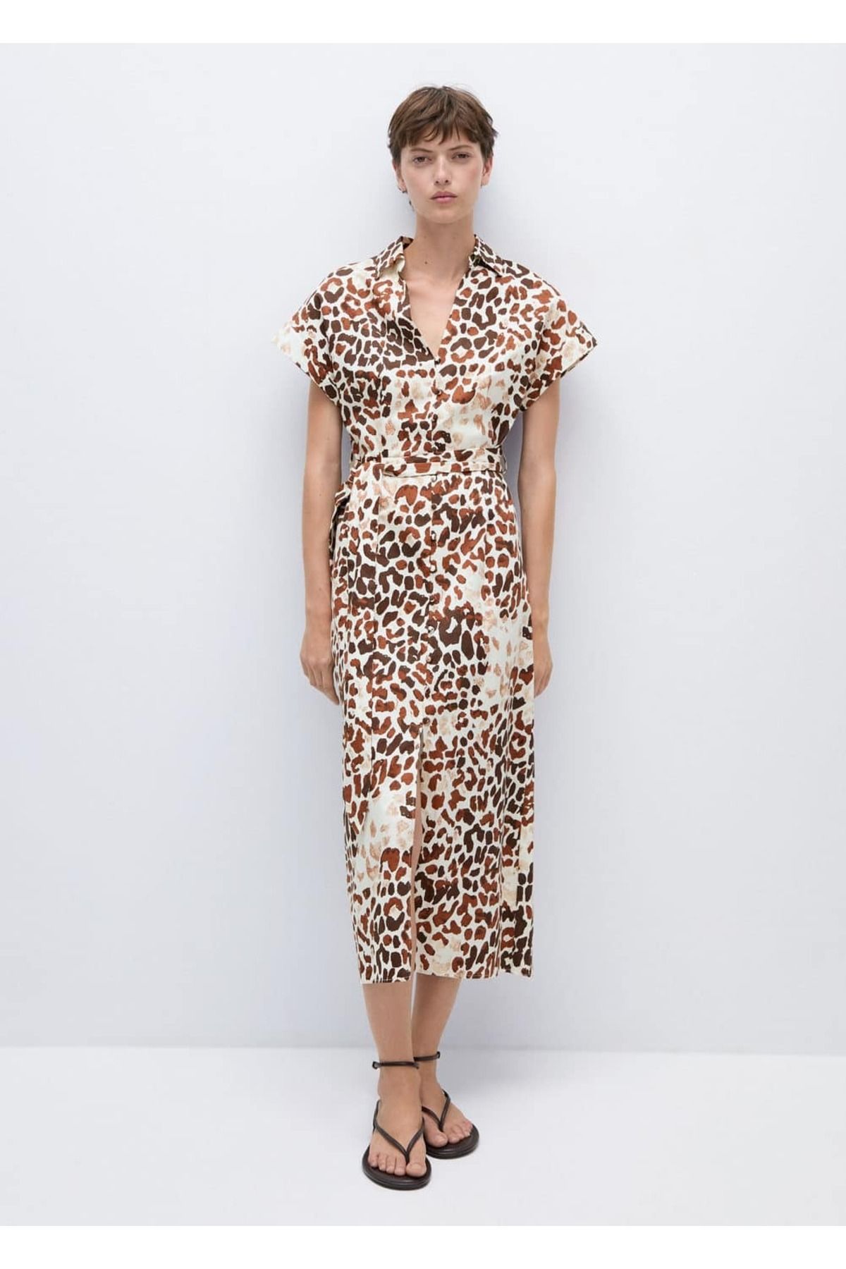 MANGO Woman-Leopard Print Tie Detailed Dress 2