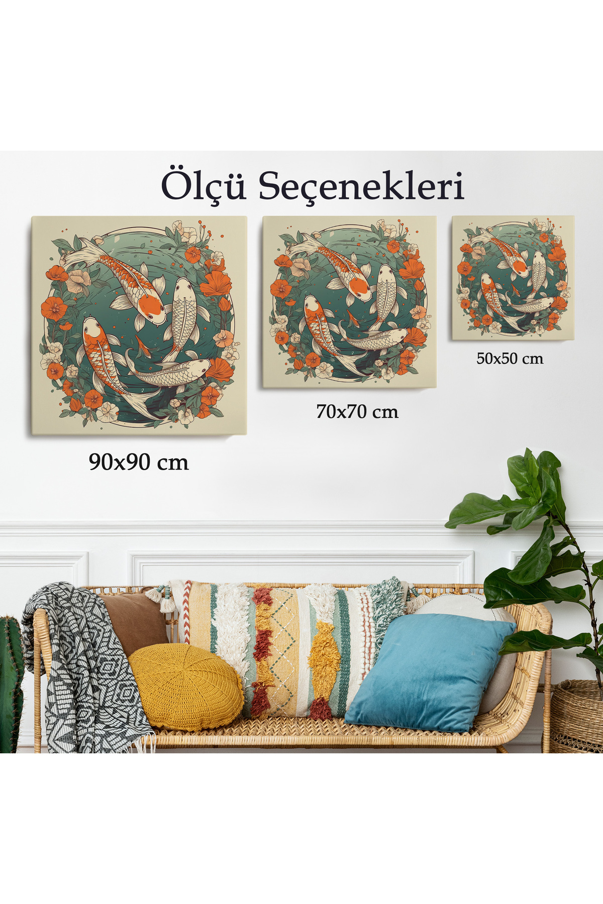 Yüzen Koi Balıkları Kanvas Tablosu görsel 3