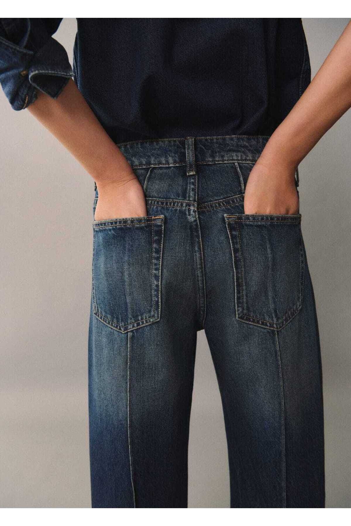 MANGO Woman-Pantaloni de jeans cu talie inalta cu croiala dreapta 6