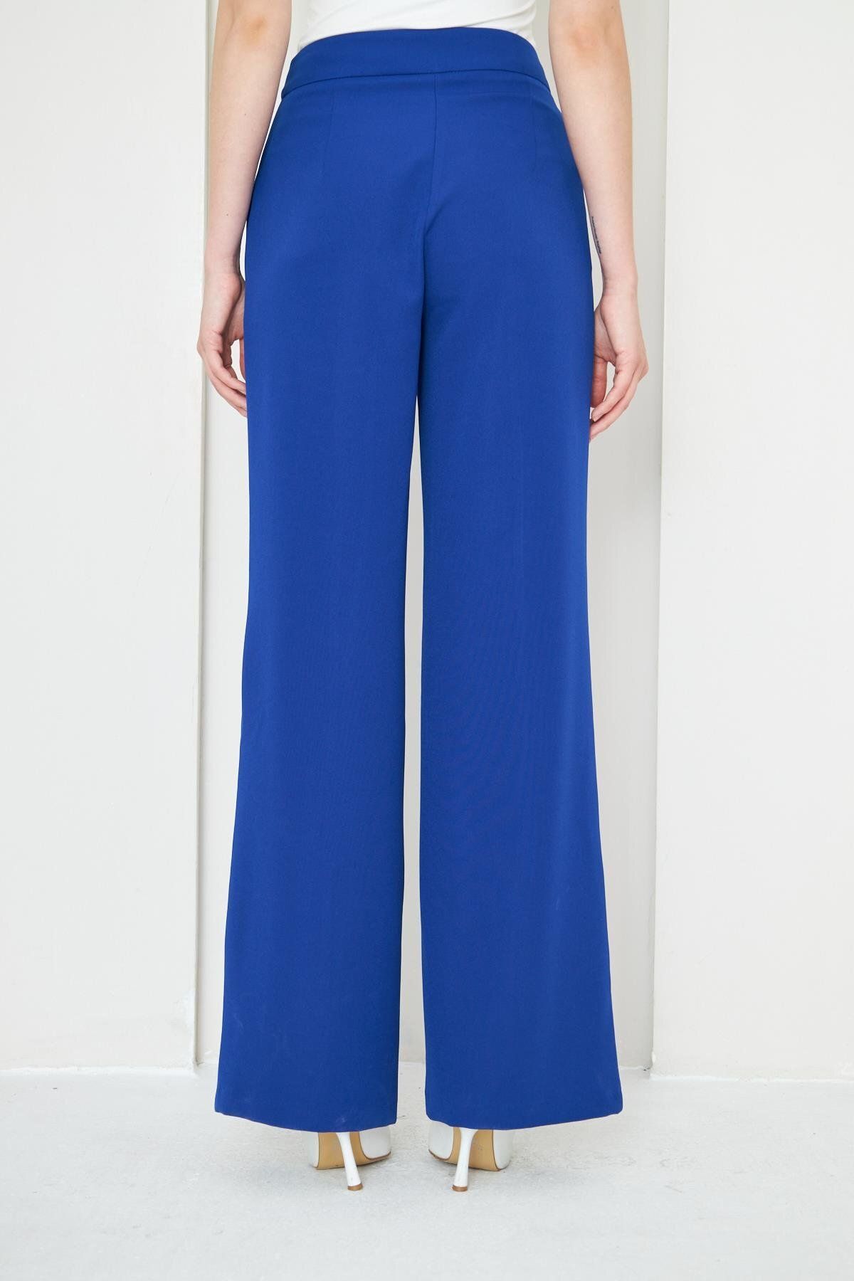 LOVELF-Saks Blue Wide Leg Trousers - Buckle Detailed 6