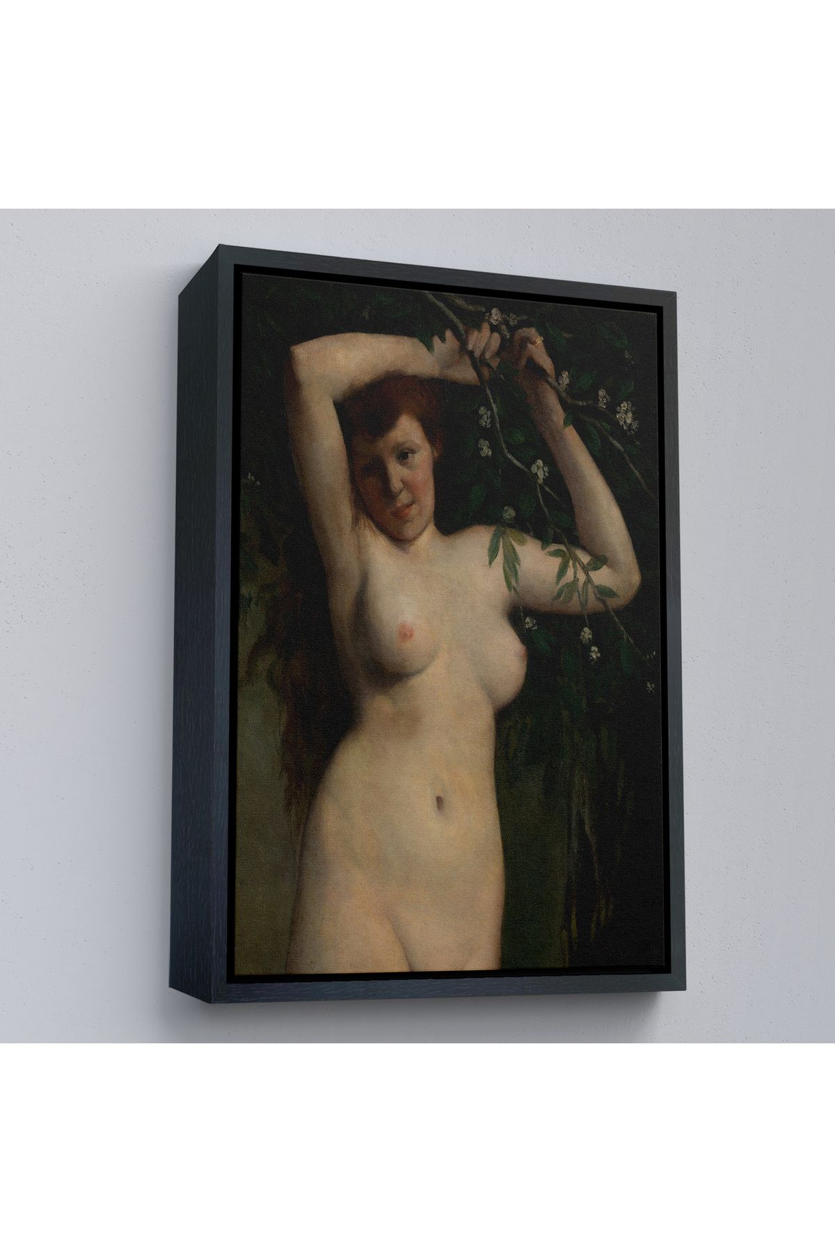 Jusoon Çerçeveli Gustave Courbet - Dallara Tutunan Nü Kadın Tablosu-7364