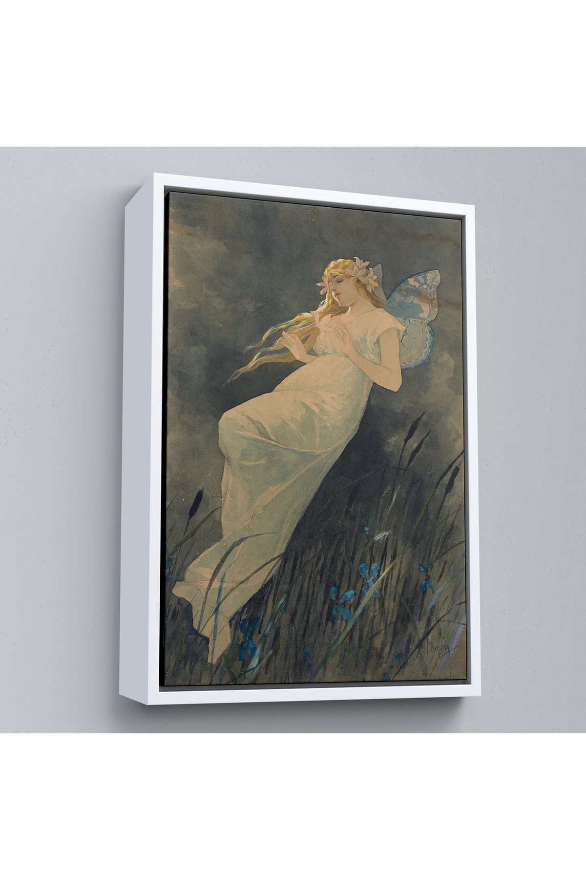 MOONFER Çerçeveli Alphonse Mucha'Nın İris Çiçekleriyle Elf Tablo-7288