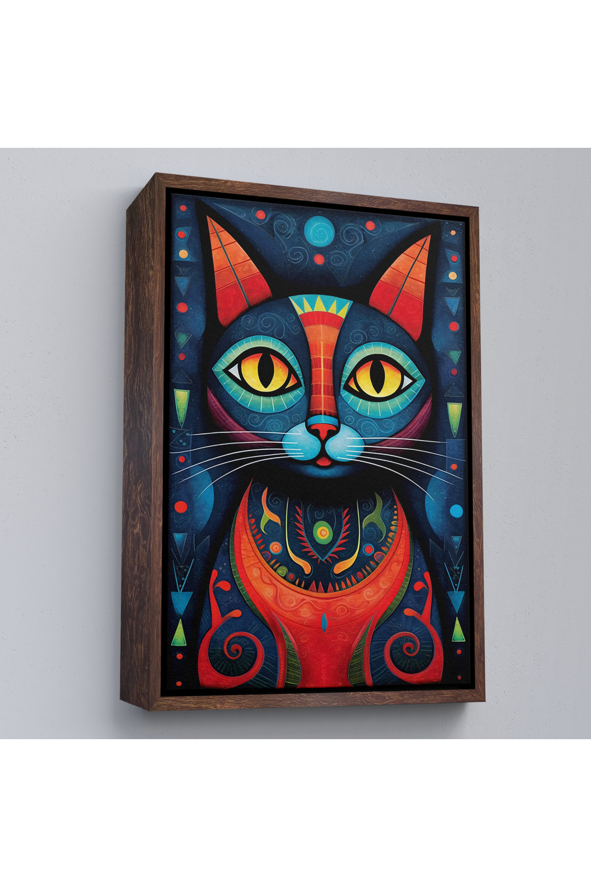 Pablo Picasso Tarzı - Soyut Renkli Kedi Çerçeveli Kanvas Tablo görsel 2