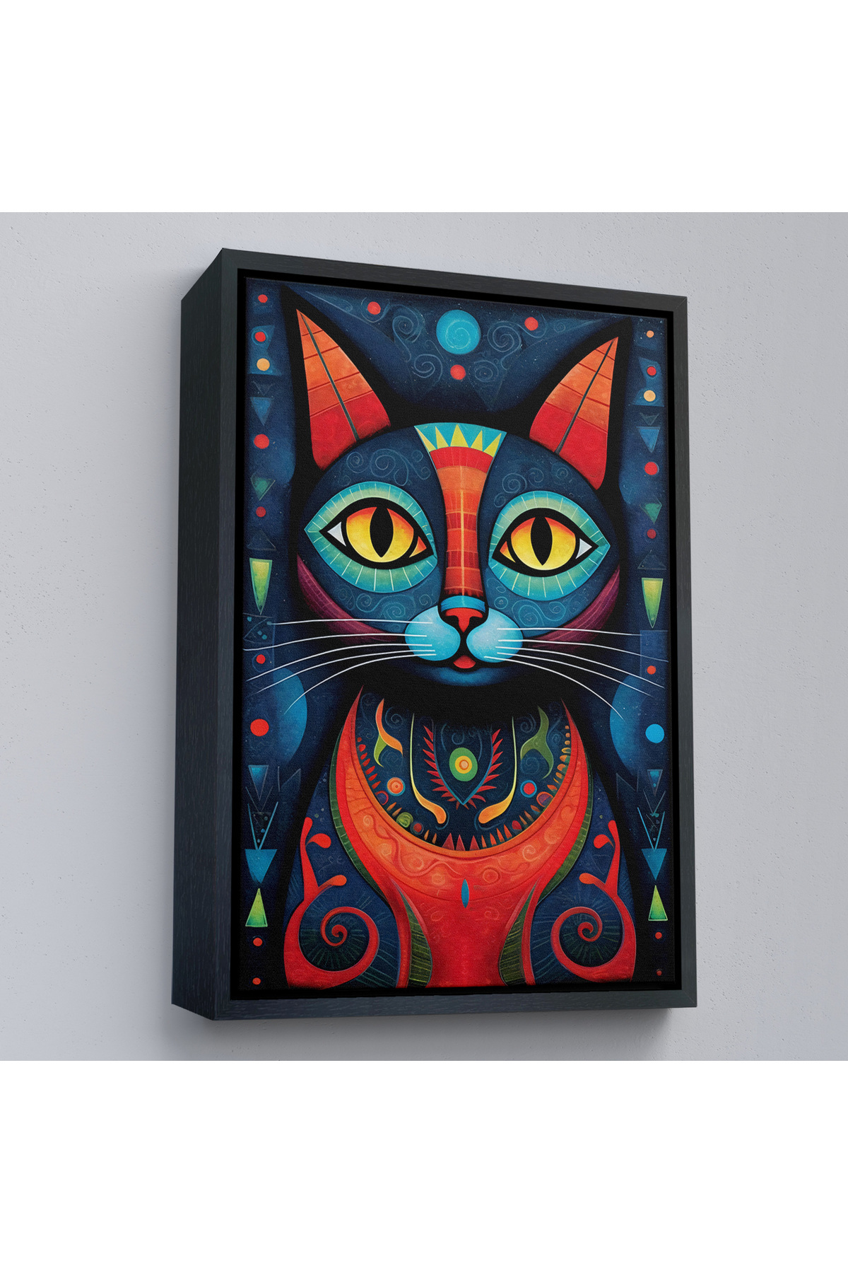 Pablo Picasso Tarzı - Soyut Renkli Kedi Çerçeveli Kanvas Tablo görsel 3