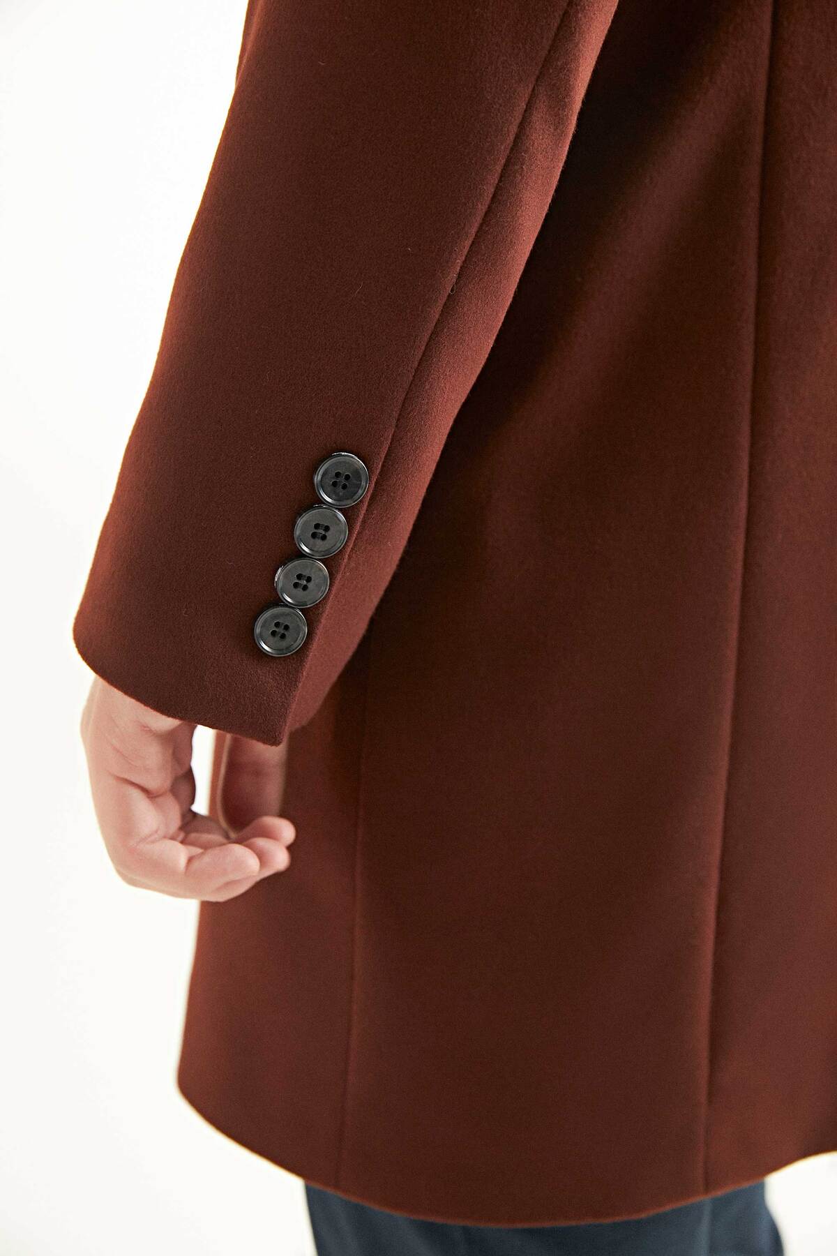 Twn Slim Fit Kiremit Düz Tek Yırtmaçlı Viskonlu Palto görsel 5