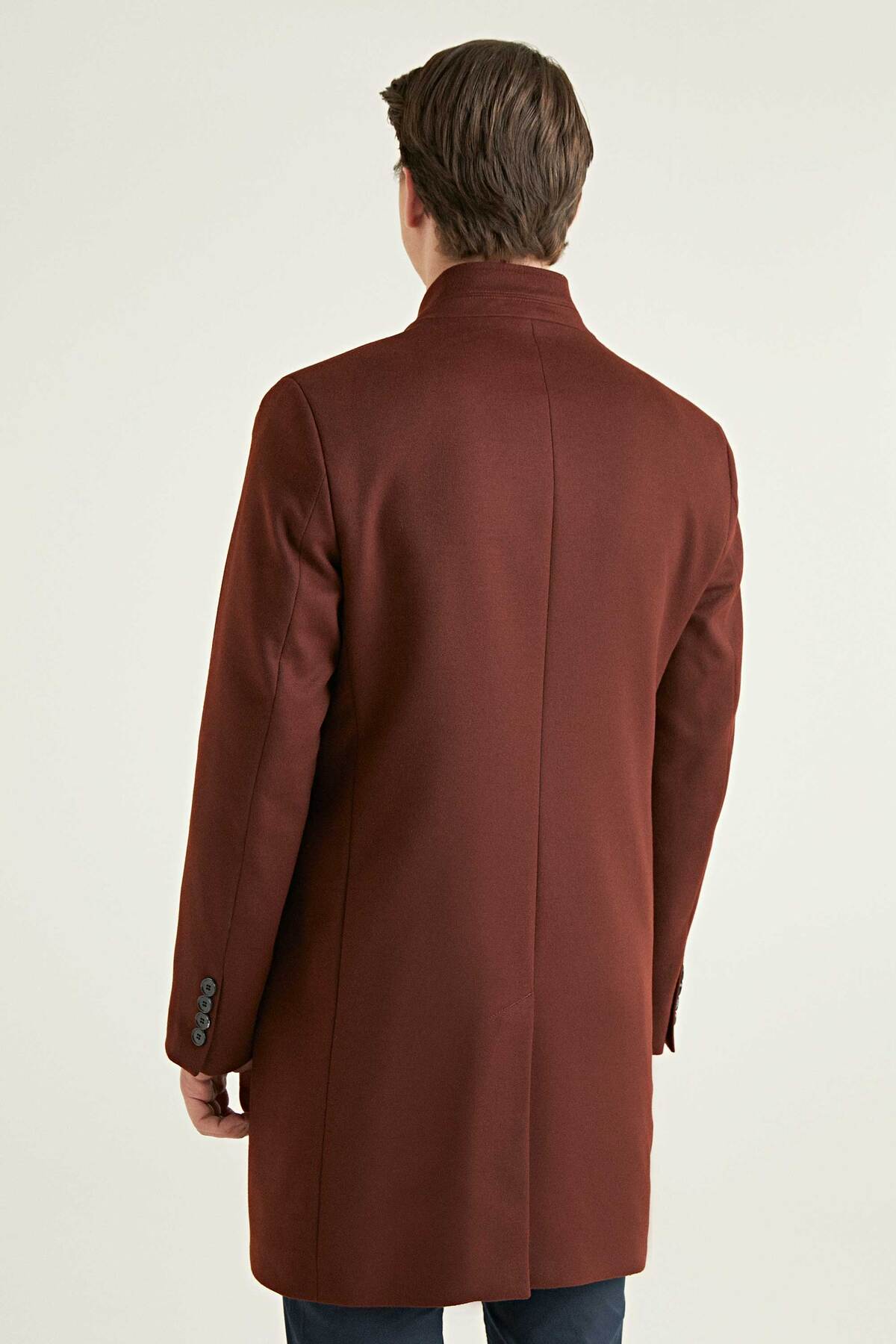 Twn Slim Fit Kiremit Düz Tek Yırtmaçlı Viskonlu Palto görsel 6