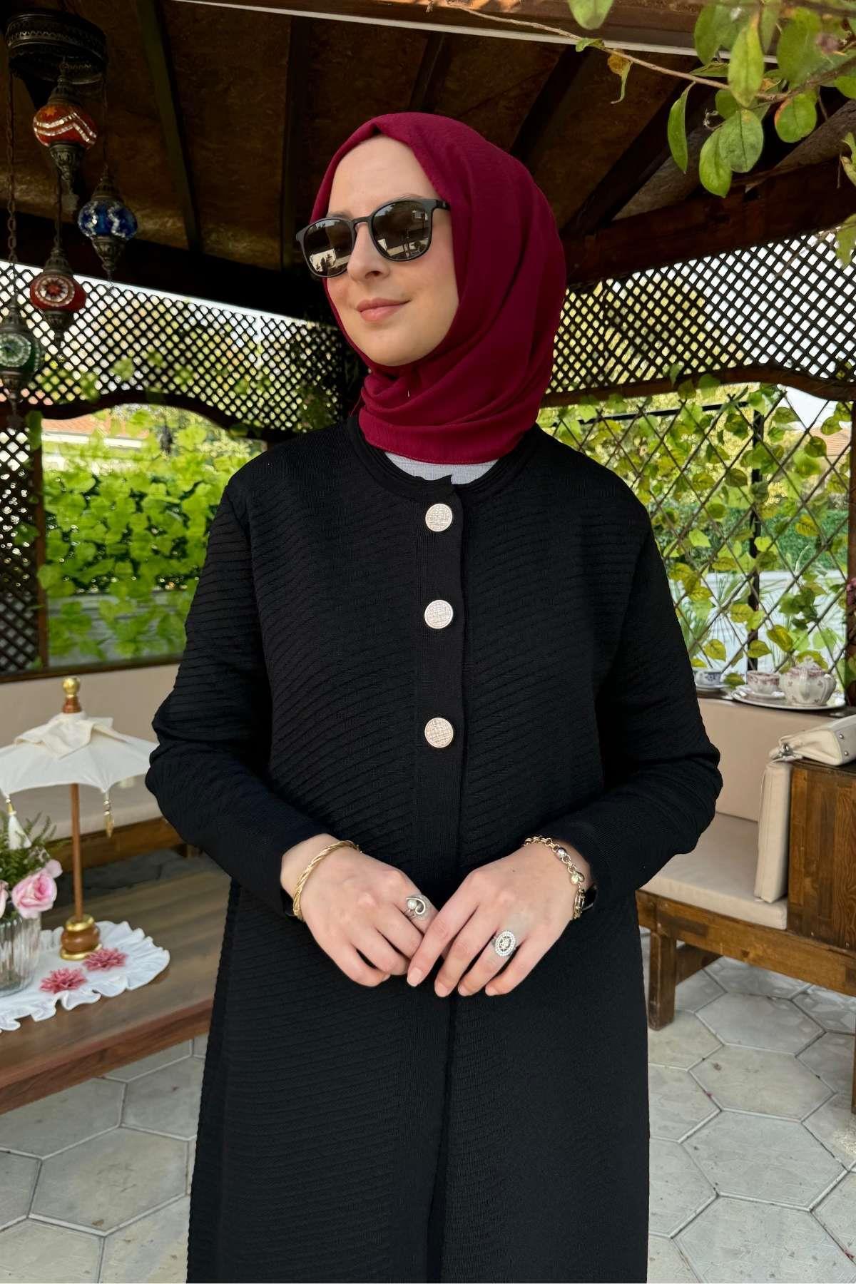 Rabia Şamlı Sinem Çelik Knitted Knitwear Cardigan Black- Trendyol