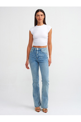 Dilvin 71491 Tint Yıkama Flare Denim Pantolon-Tint