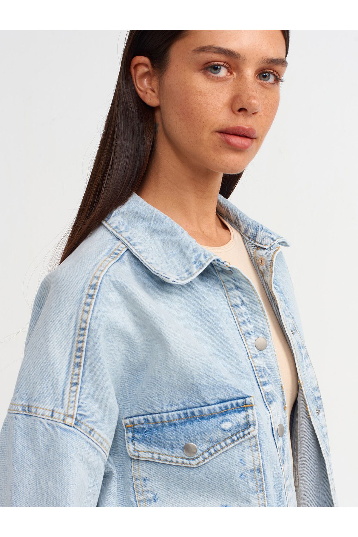 Dilvin-50720 Cămașă oversize din denim-albastru 4