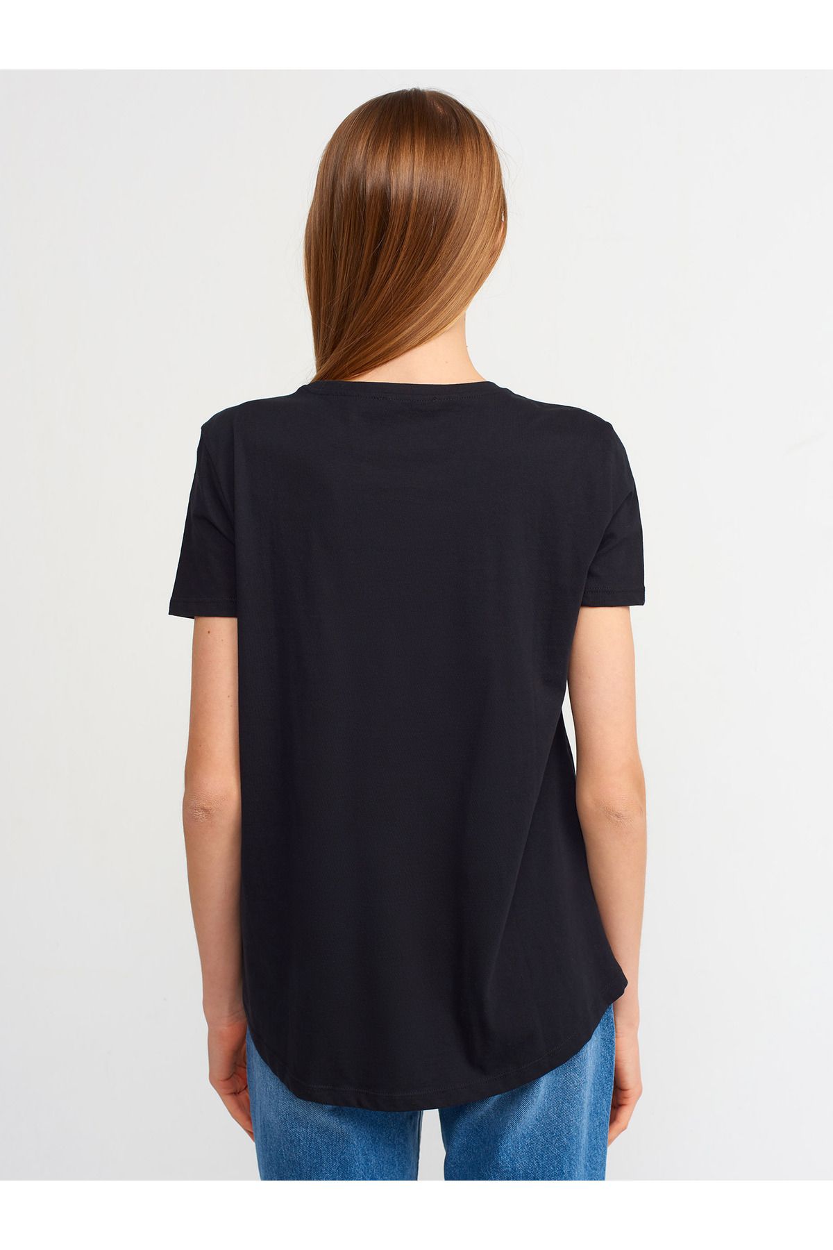 Dilvin-3471 Tricou de bază cu gât crew-negru 4