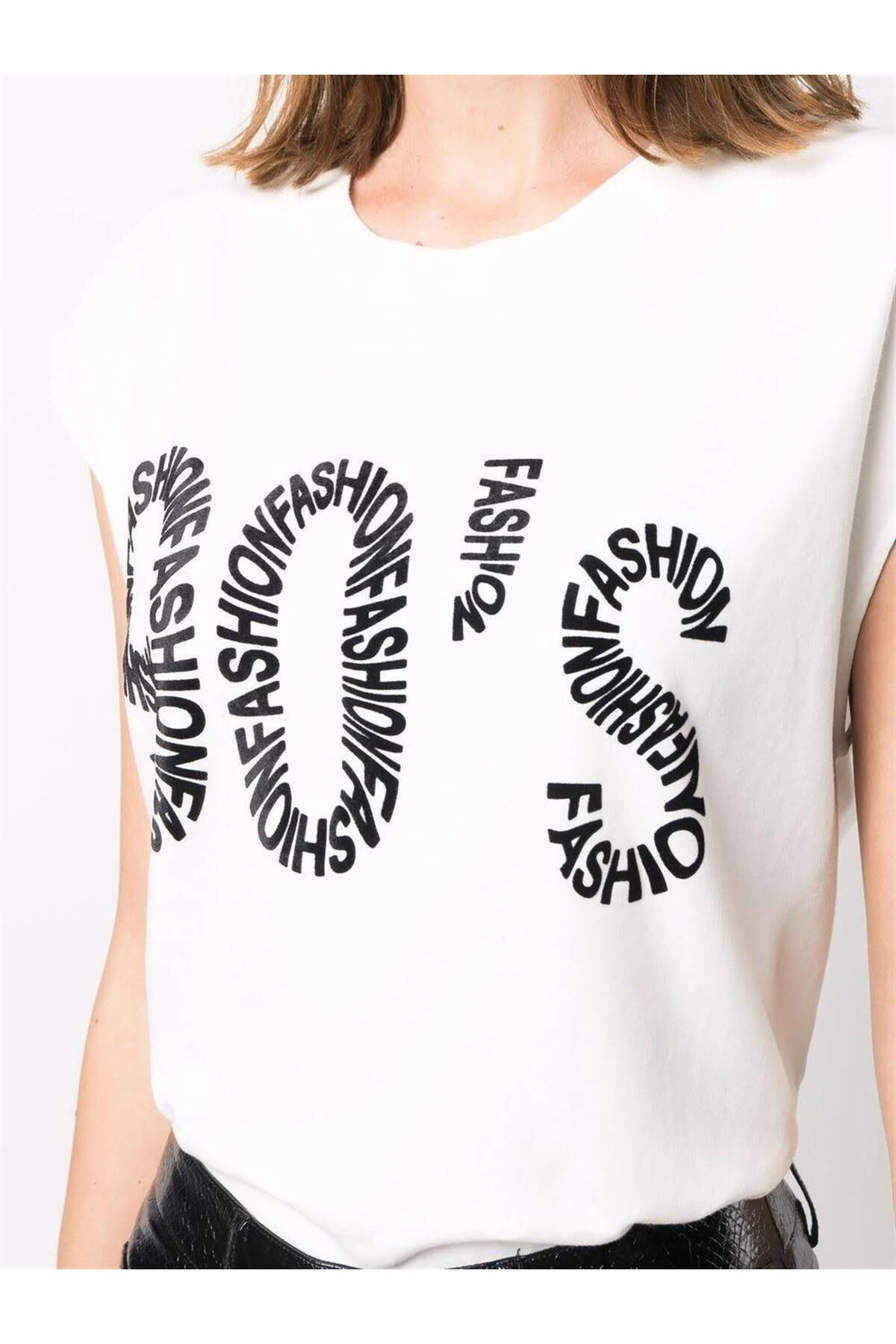 Dilvin DİLVİN 30342 Bisiklet Yaka Kolsuz T-shirt Beyaz