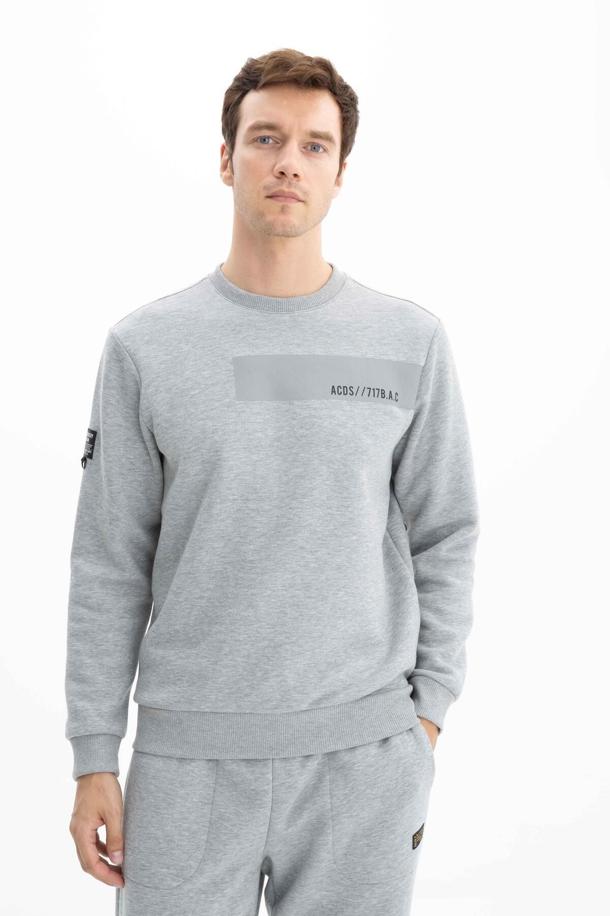 Erkek Yazı Baskılı Büyük Beden Bisiklet Yaka Sweatshirt K26124800901