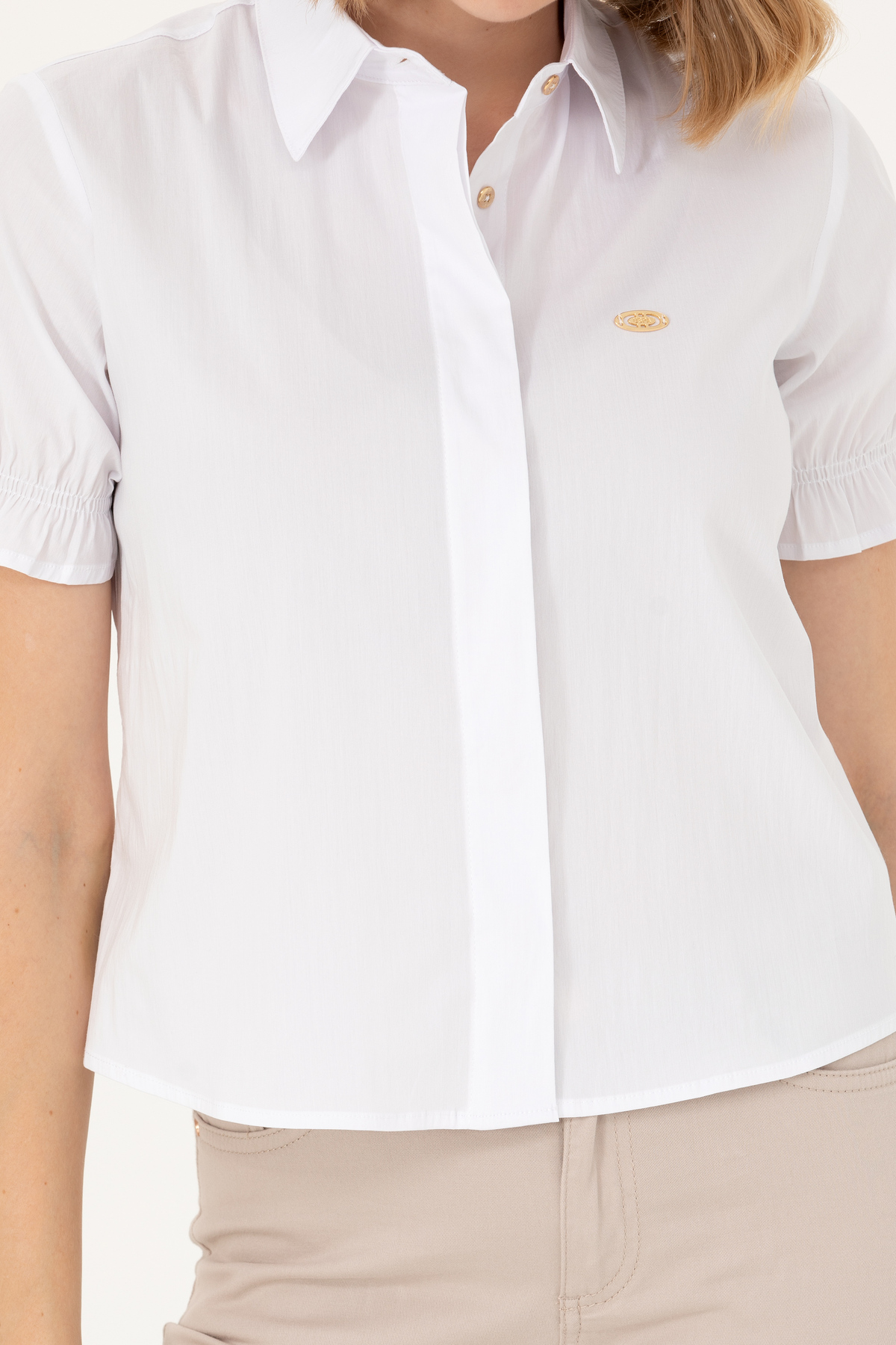 U.S. Polo Assn.  Kadın Beyaz Kısa Kollu Gömlek 50264219-VR013 - Görsel 6