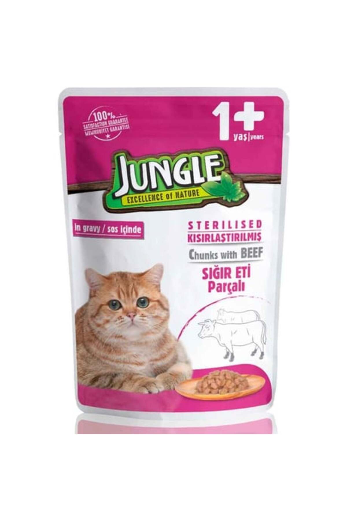 Jungle Pouch Sığır Eti Parçalı Kısırlaştırılmış Kedi Konservesi 100gr