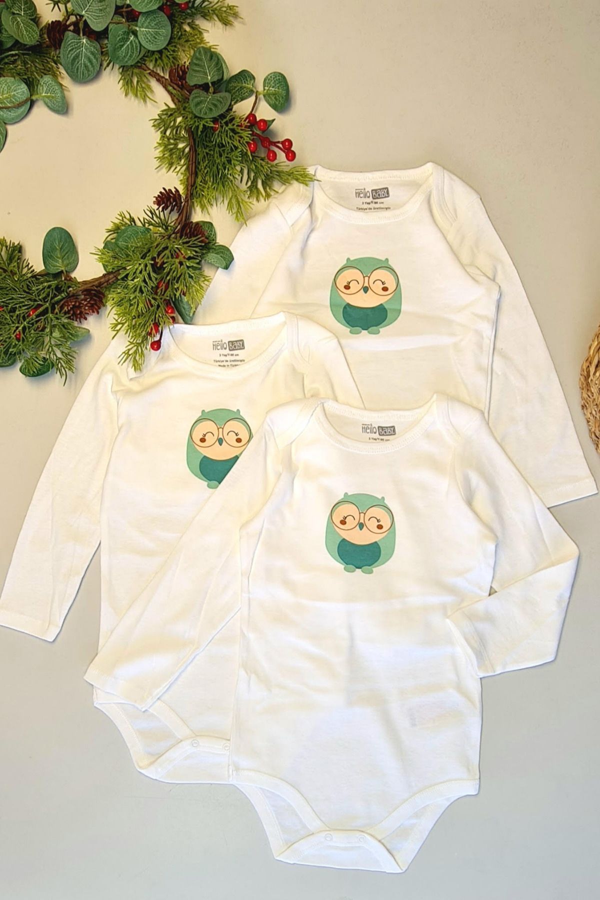 Asap HelloBaby 3 Adet Uzun Kollu Bebek Çıtçıtlı Body Çocuk Zıbın %100 Pamuk