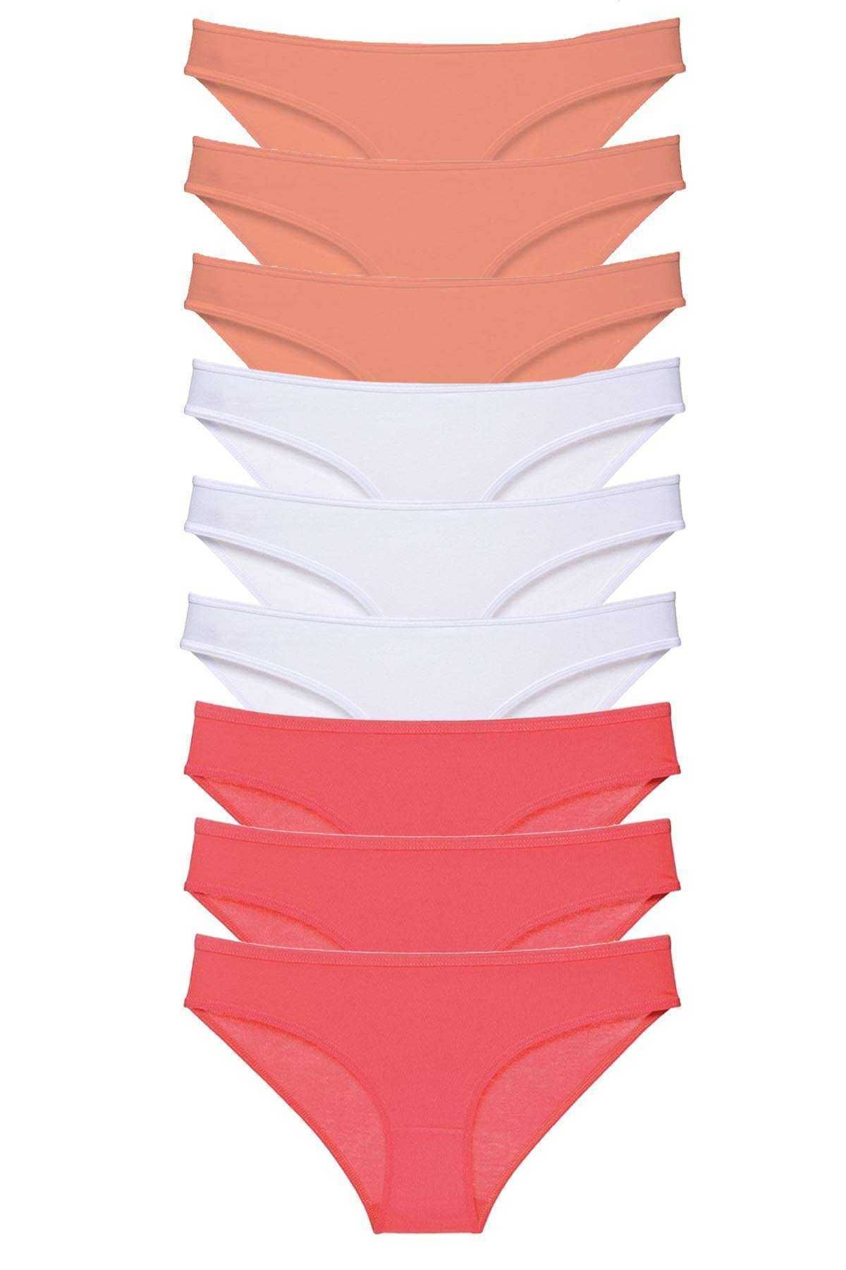 Royaleks 9 adet Süper Eko Set Likralı Kadın Slip Külot Pudra Beyaz Fuşya