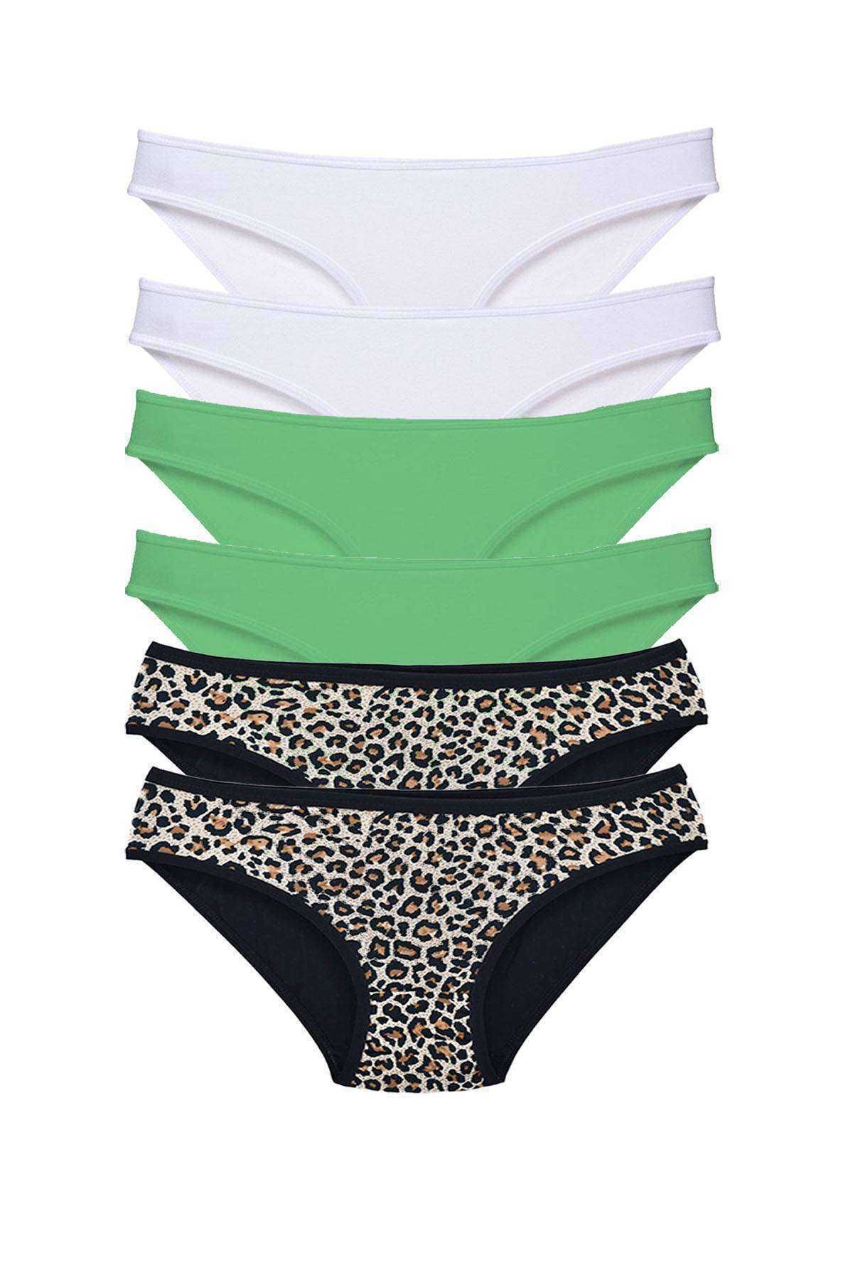 Pink Stil 6 Adet Likralı Kadın Slip Külot Leopar Beyaz Yeşil Pink Stil