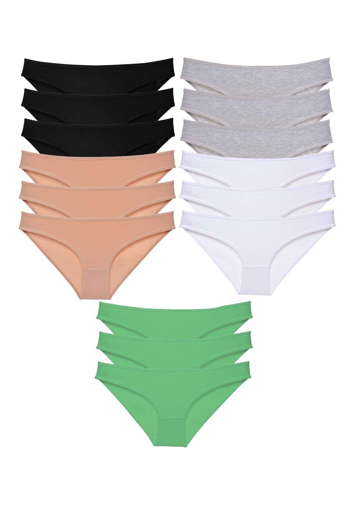 Pink Stil 15 adet Süper Eko Set Likralı Kadın Slip Külot Siyah Ten Gri Beyaz Yeşil Pink Stil