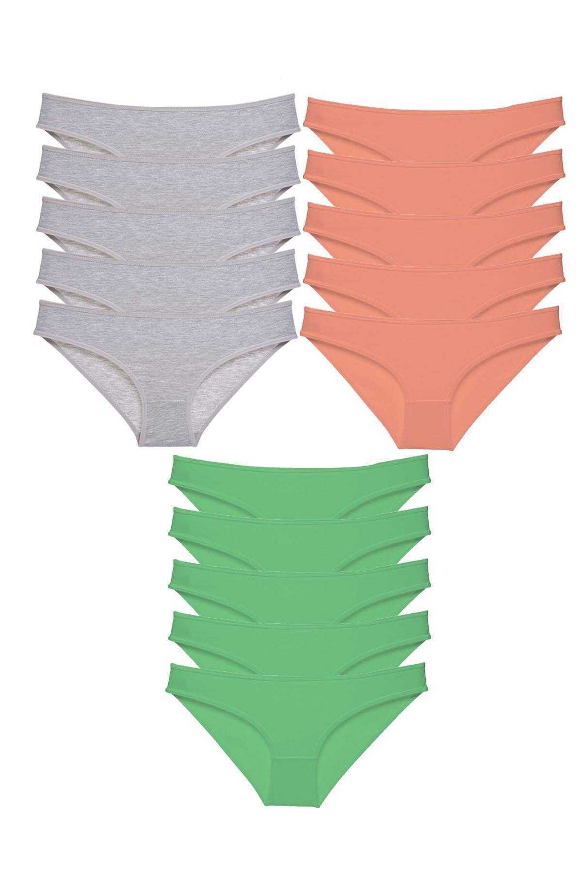 Royaleks 15 adet Süper Eko Set Likralı Kadın Slip Külot Gri Pudra Yeşil
