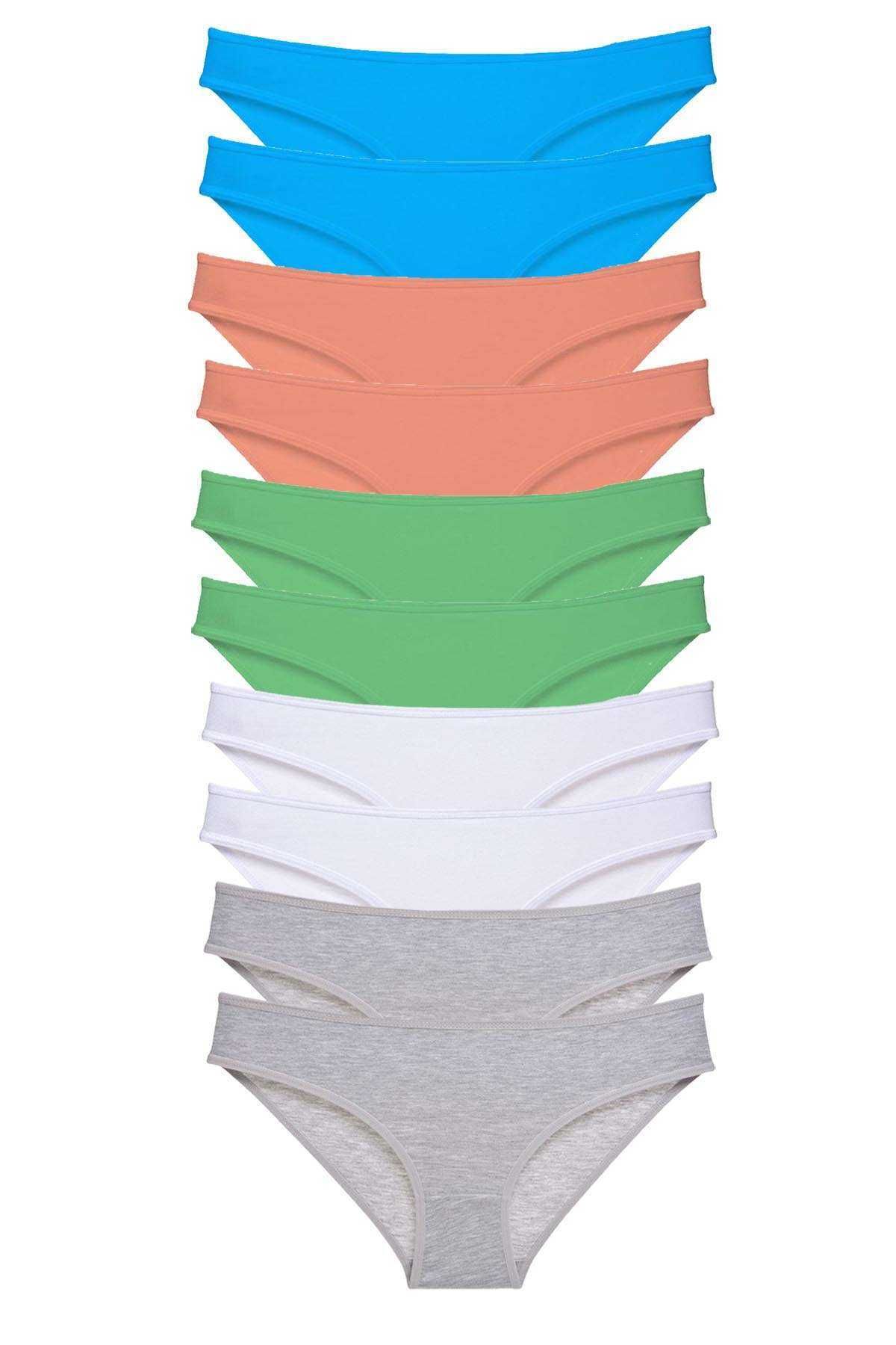 Pink Stil 10 adet Süper Eko Set Likralı Kadın Slip Gri Beyaz Pudra Yeşil Mavi Pink Stil