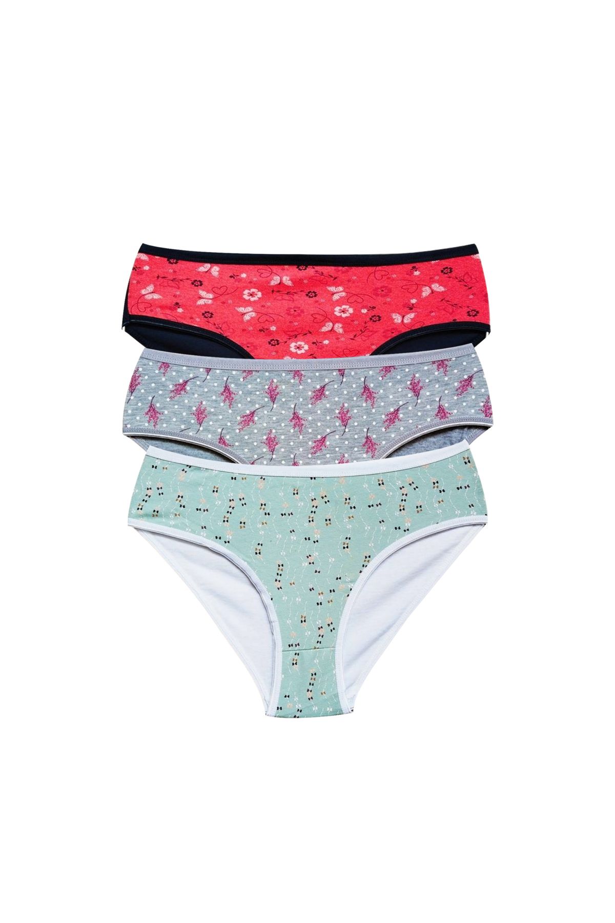 Pink Stil Pamuklu Geniş Kenarlı Likralı Desenli Bato Kadın Külot 3'lü Paket Set1 Pink Stil