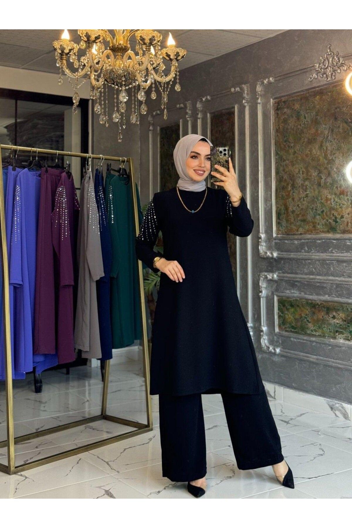 Zümra Tesettür Moda Safir Takım Siyah Beden 5-54-56