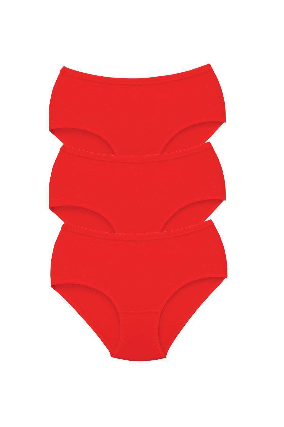 Pink Stil 3 Adet Tutku Kadın Yüksek Bel Bato Kalın Lastik Külot Kırmızı Pink Stil