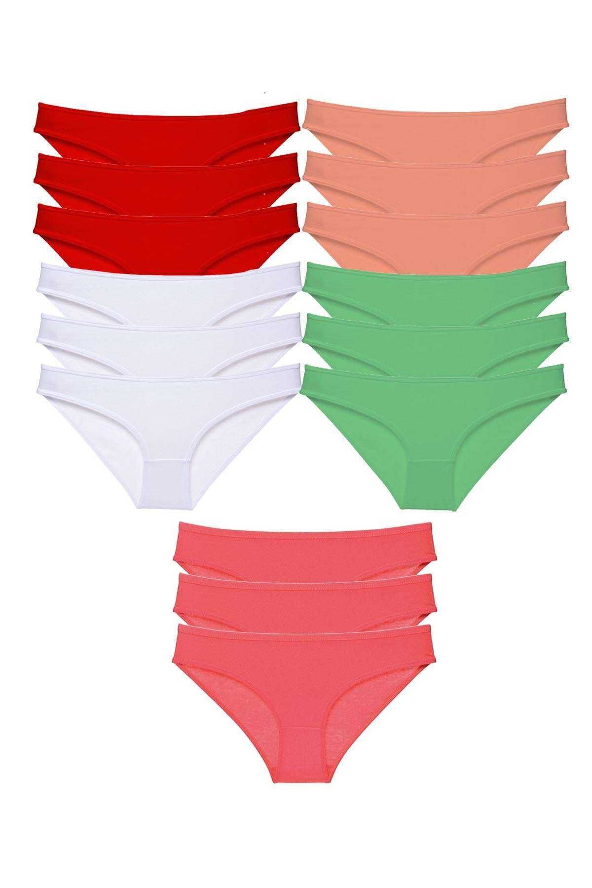 Pink Stil 15 adet Süper Eko Set Likralı Kadın Slip Külot Kırmızı Beyaz Pudra Yeşil Fuşya Pink Stil