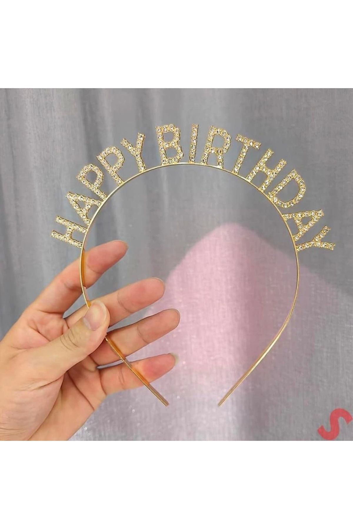 SYNOPE Çocuk Altın Gold Renk Kristal Taşlı Parlak Happy Birthday Taç 16x17 cm