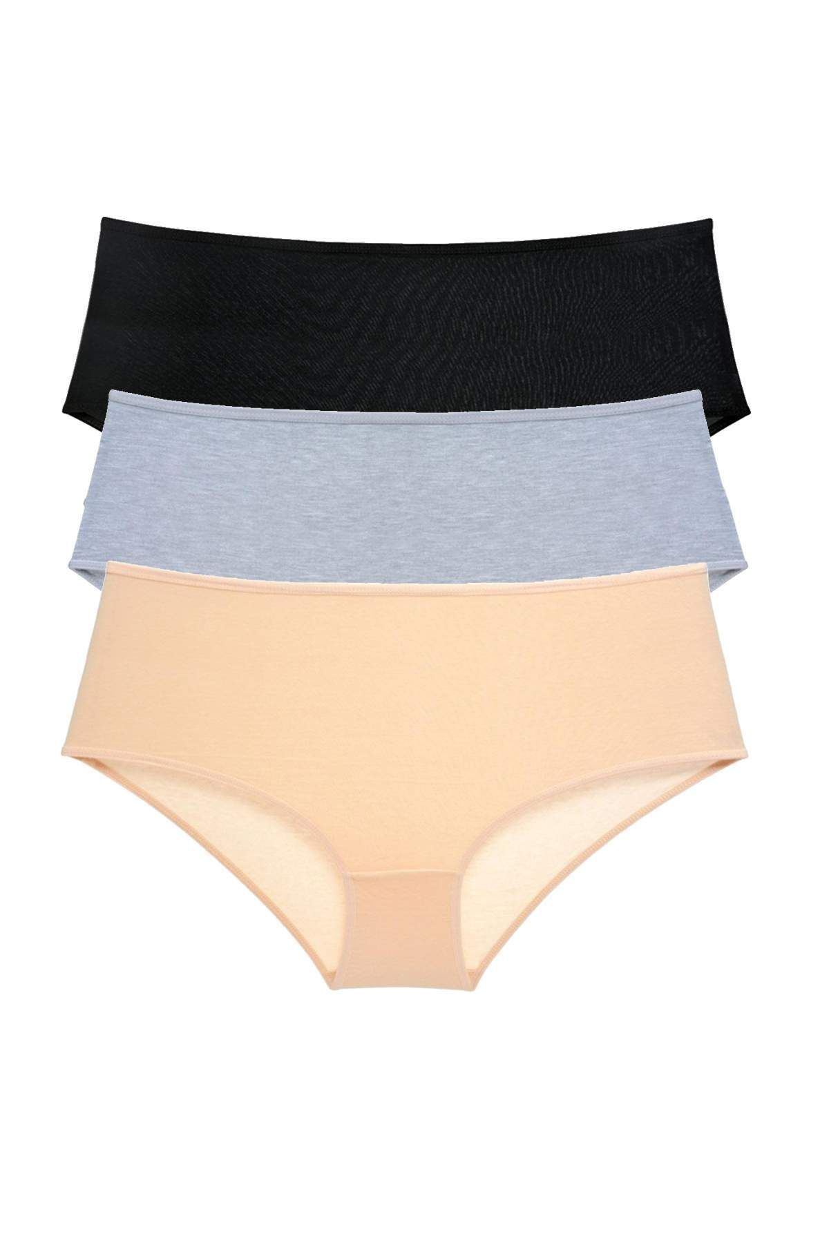 Pink Stil 3 Adet Kadın Yüksek Bel Bato Külot Siyah Gri Ten Pink Stil