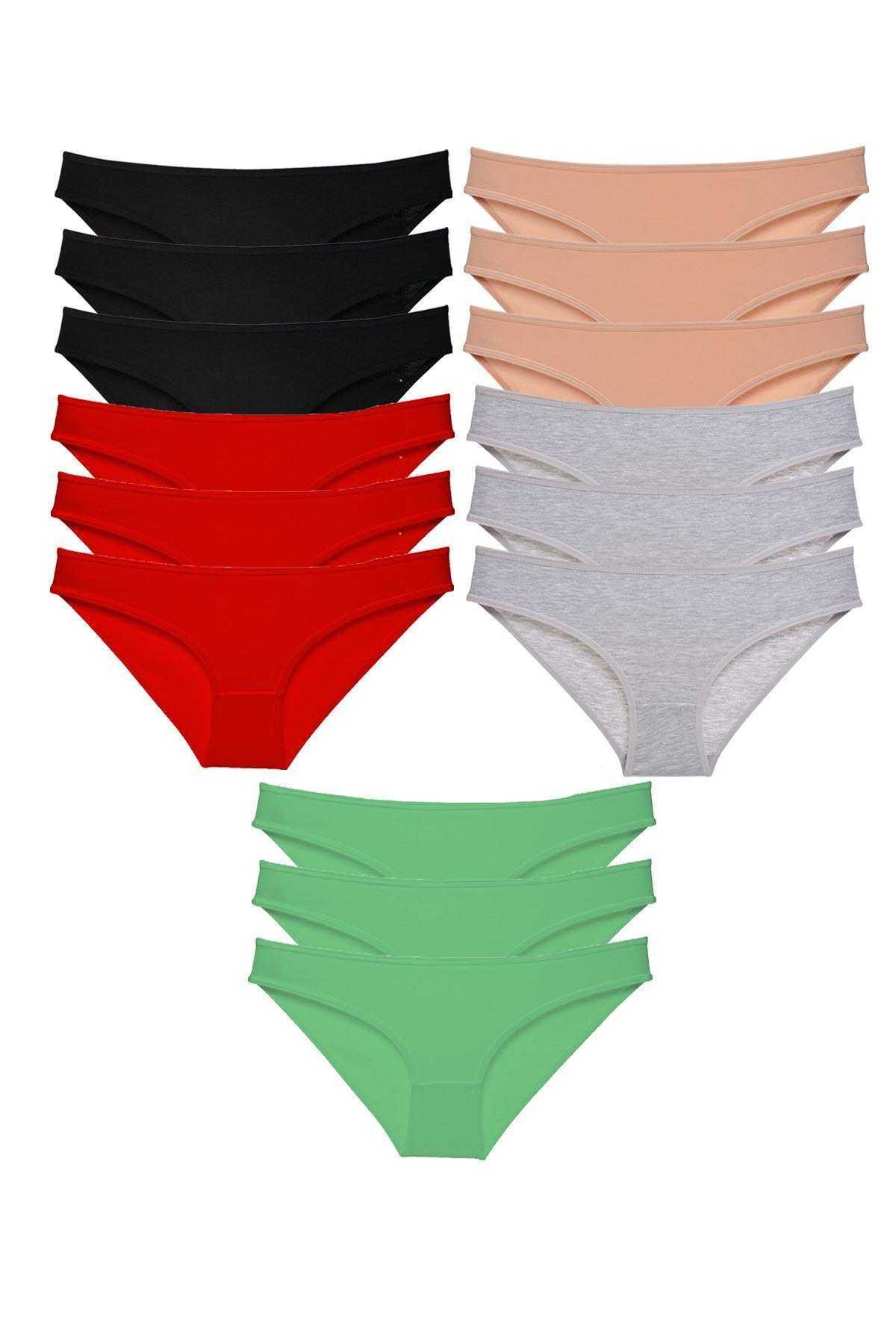 Pink Stil 15 adet Süper Eko Set Likralı Kadın Slip Külot Siyah Kırmızı Ten Gri Yeşil Pink Stil