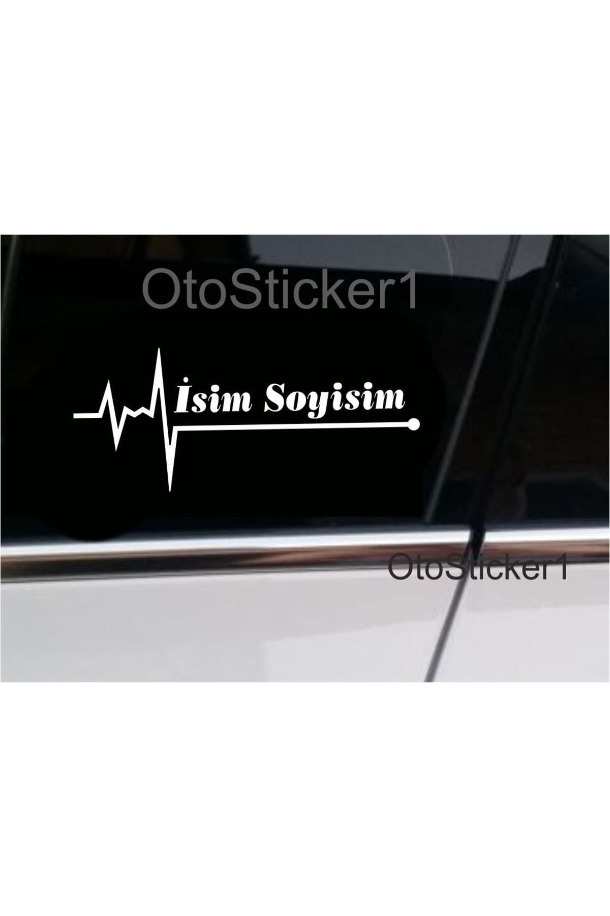 DesingONB İsme Özel Nabız Kalp Atış Ritim özel yeni sticker 2 Adet Beyaz 16*7 Cm