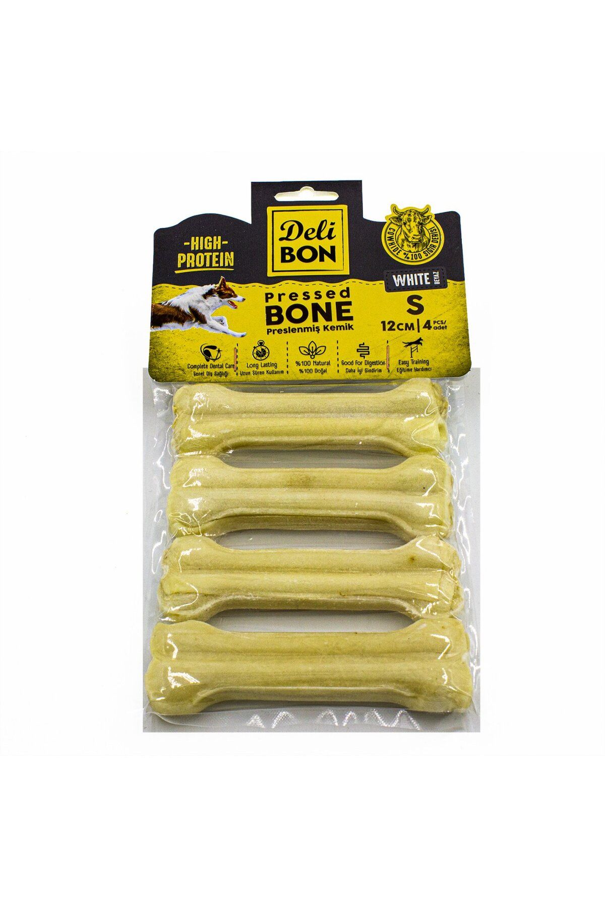FAYMEM GLOBAL Deri Köpek Çiğneti Pres Kemik 4x12cm Beyaz
