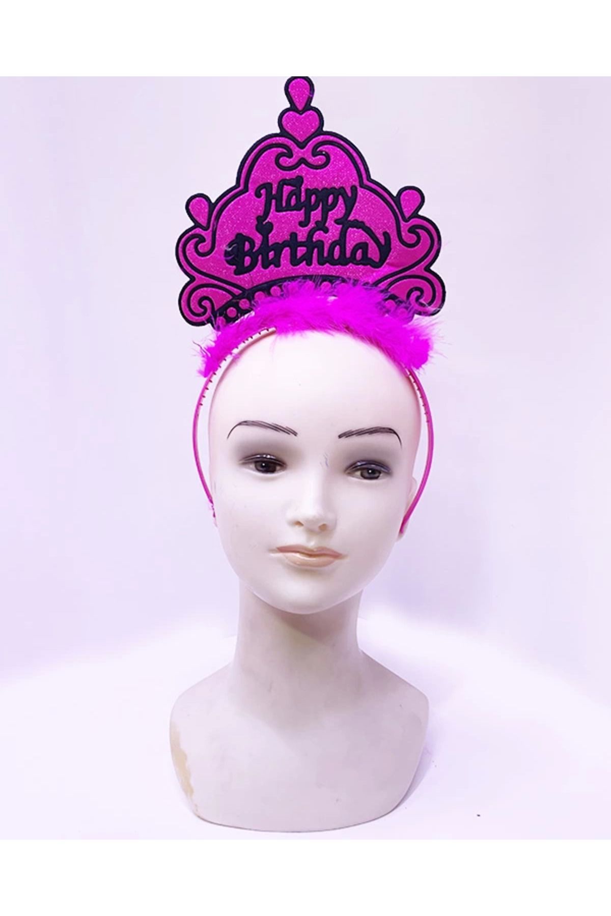 onixe Happy Birthday Neon Fuşya Renk Doğum Günü Tacı 24x15 Cm