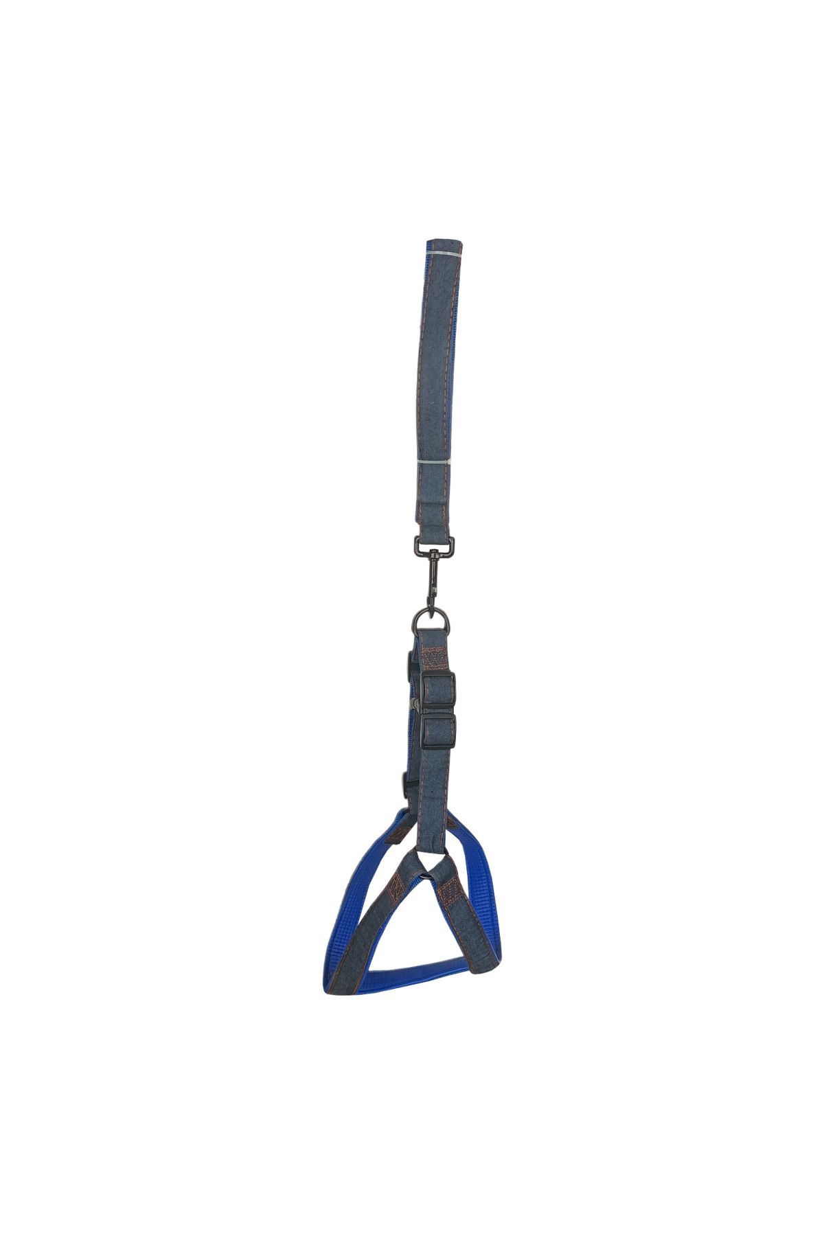 Angoravi Köpek Göğüs Tasma Seti Dokuma 3.5 cm*70-90 cm Mavi Kot