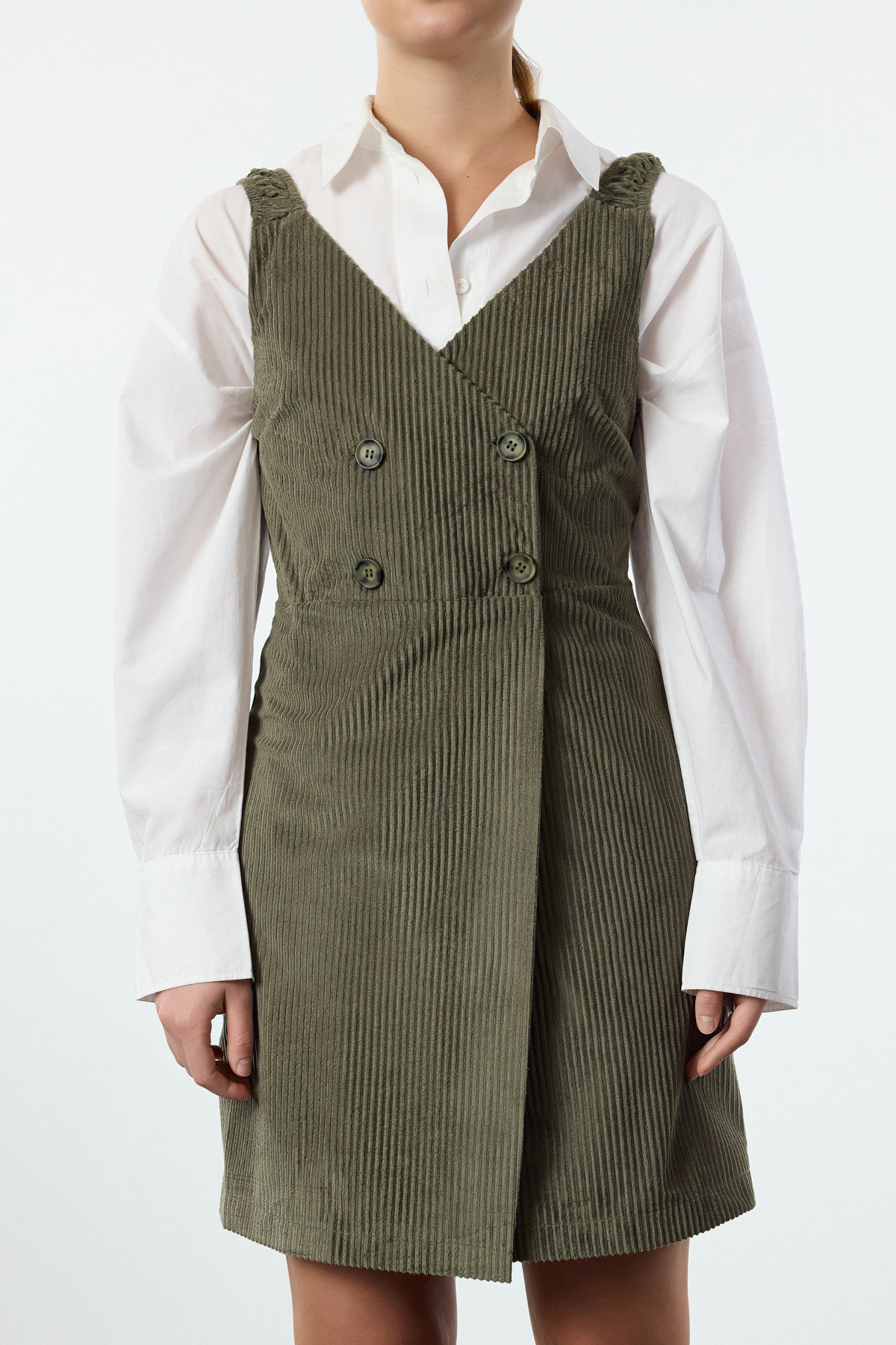 Trendyol Collection-Khaki pántos Gilet bársony mini szőtt ruha TWOAW25EL00374 4