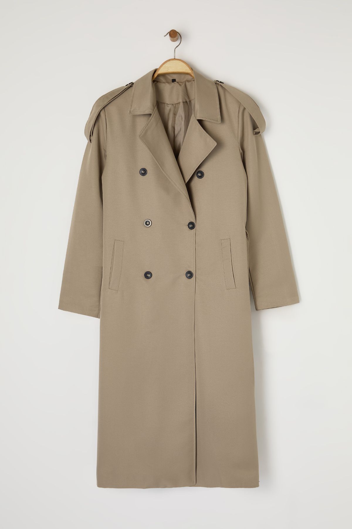 Trendyol Collection-Beige Long Trench Coat - Belted, Limited Edition Twoaw25Tr00008 6