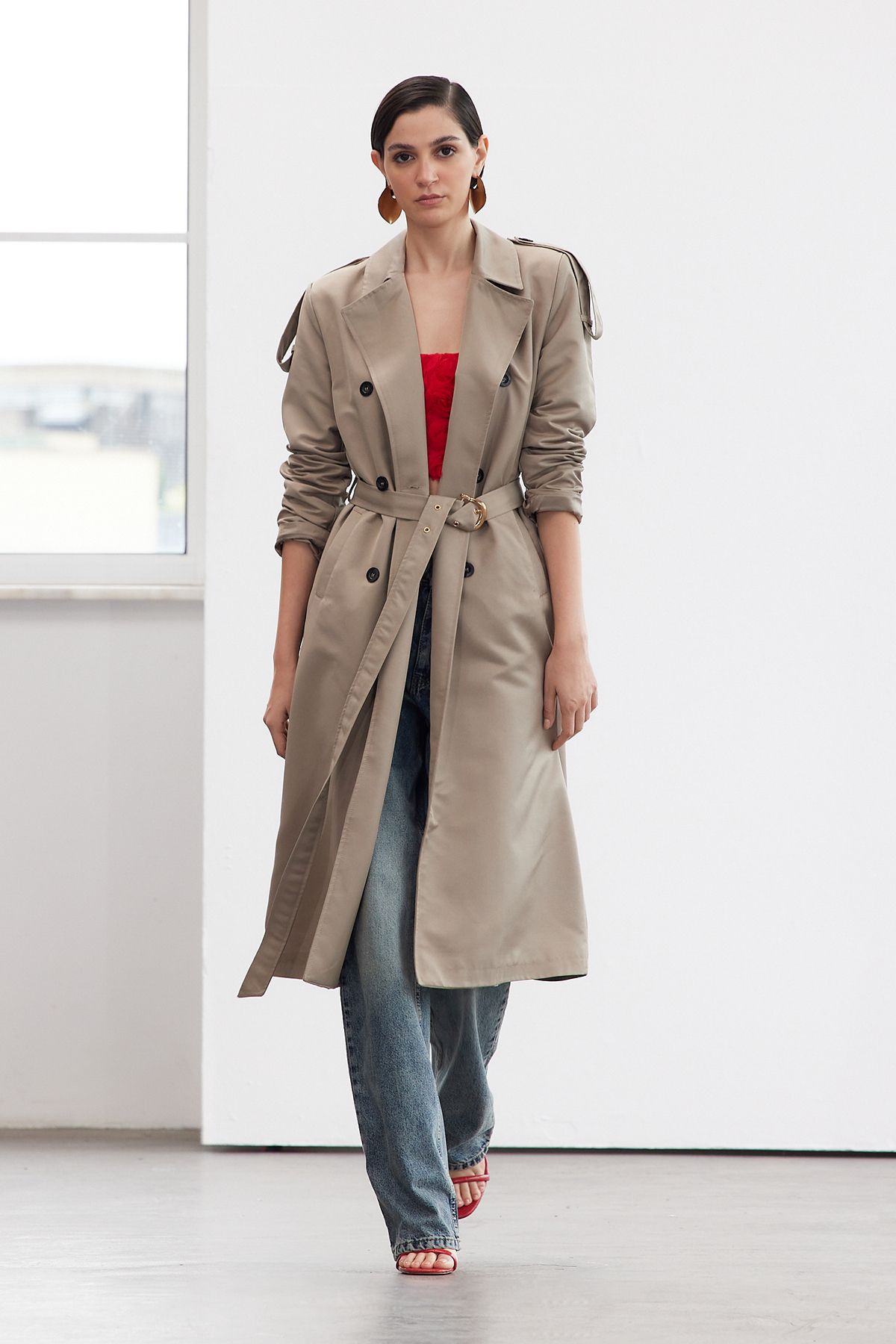 Trendyol Collection-Beige Long Trench Coat - Belted, Limited Edition Twoaw25Tr00008 1