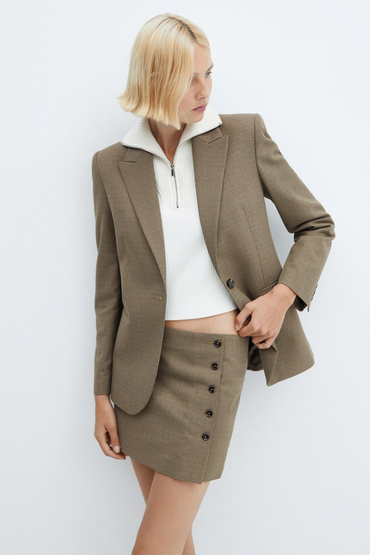 MANGO Houndstooth Fabric Blend Blazer Trendyol