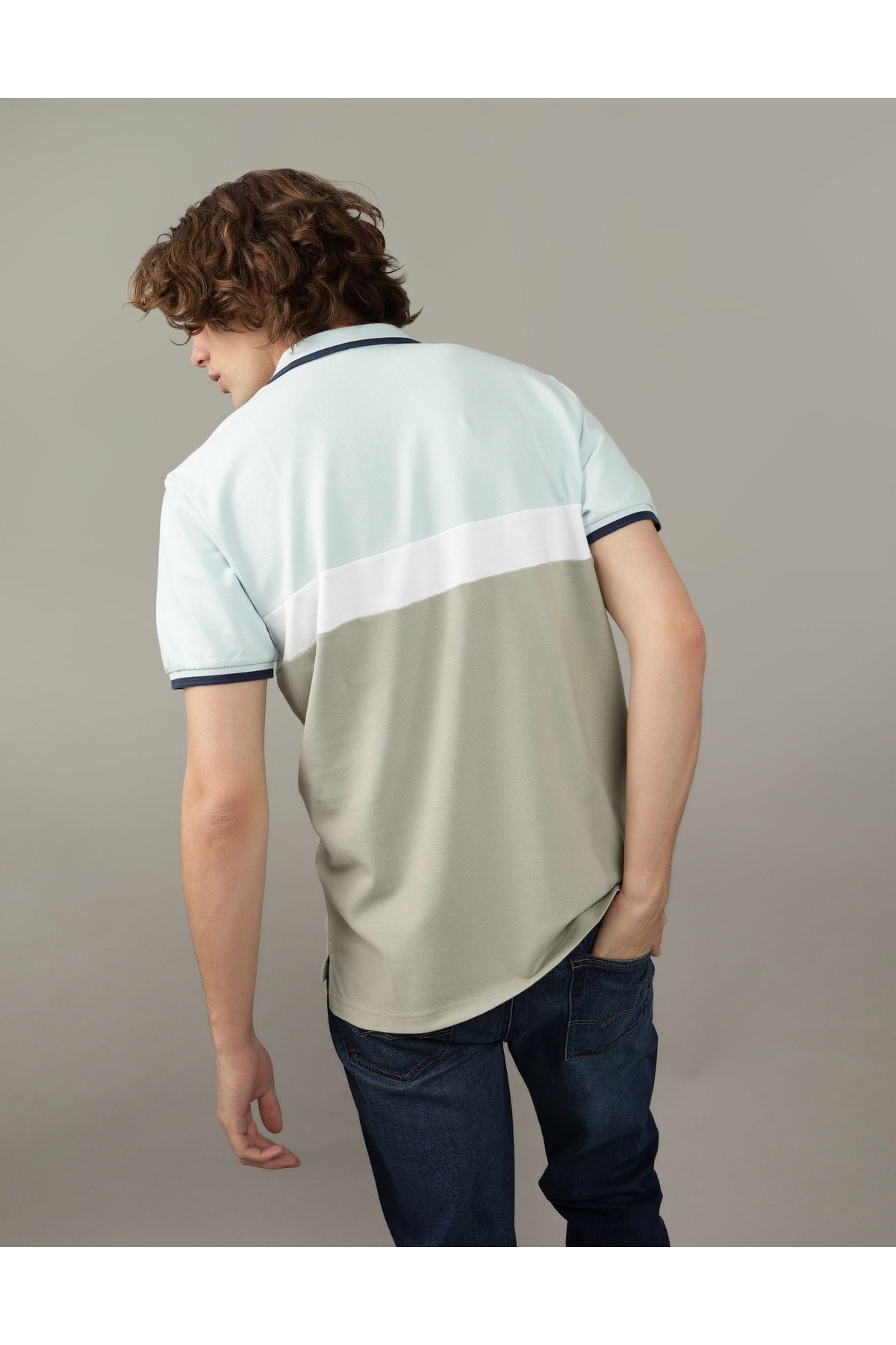 American Eagle Ae Flex Pique Polo T-Shirt - Colorblock Logo, U-1165 ...