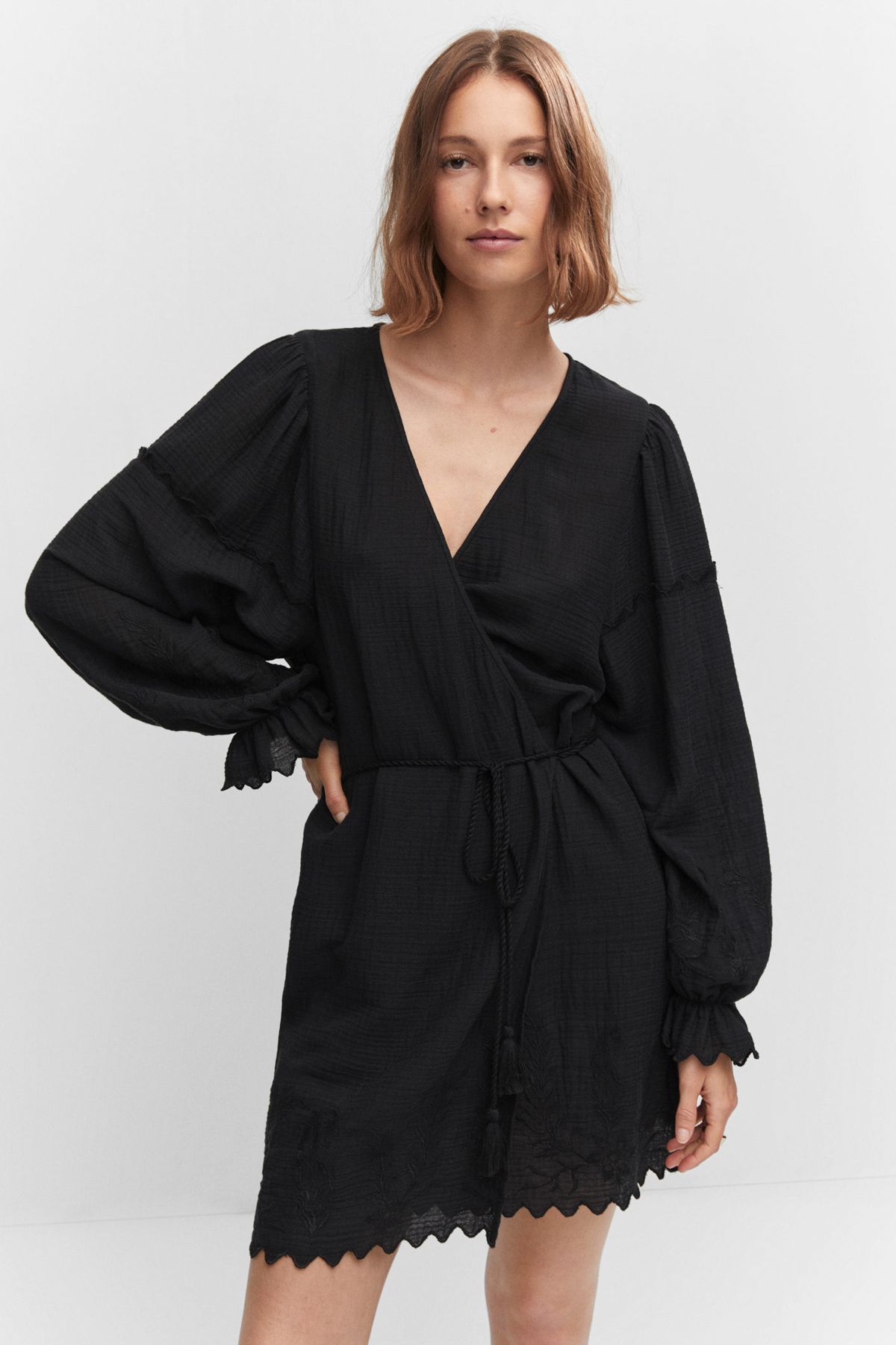 Embroidered textured dress