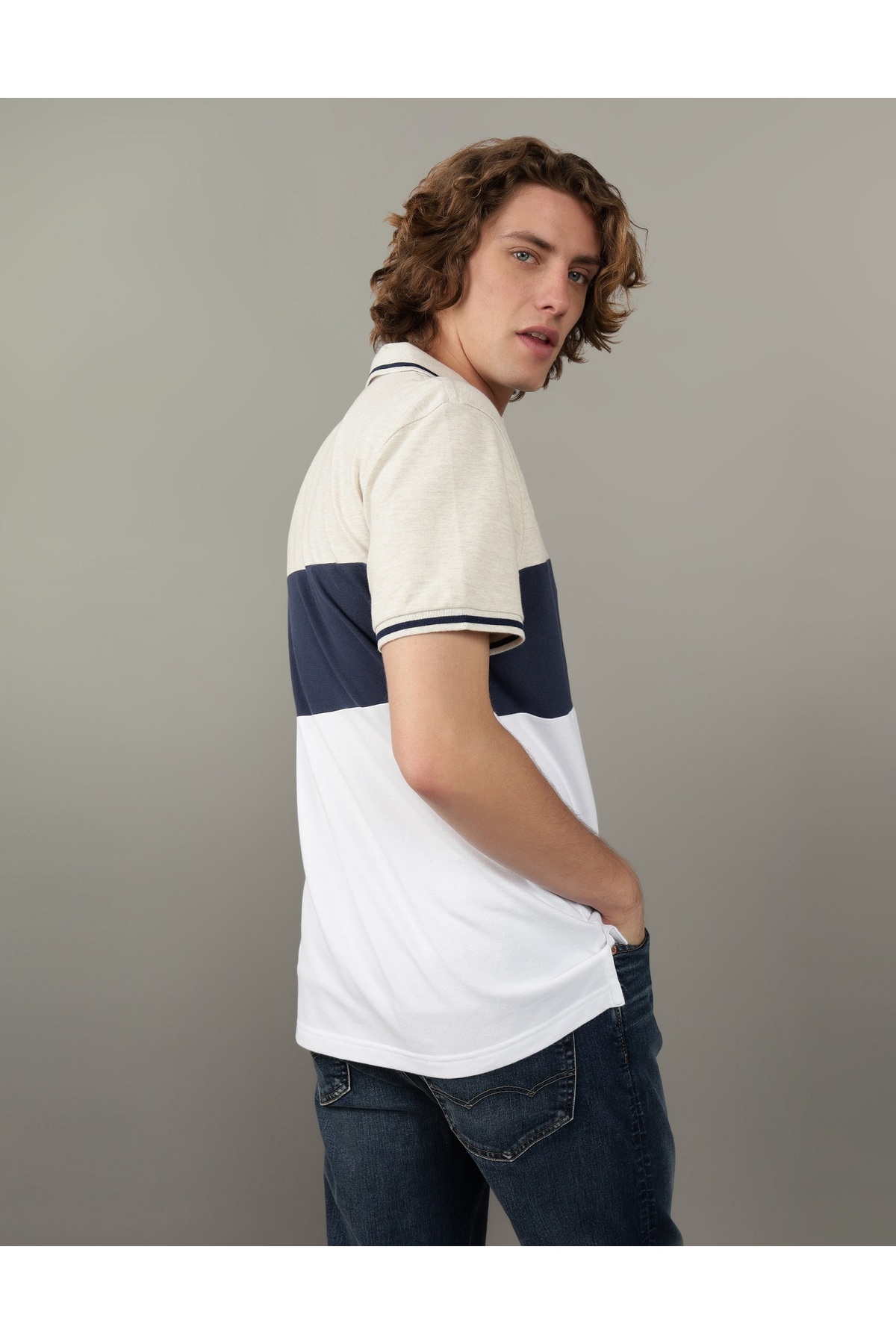 American Eagle Ae Flex Pique Polo T-Shirt - Colorblock Logo, U-1165 ...