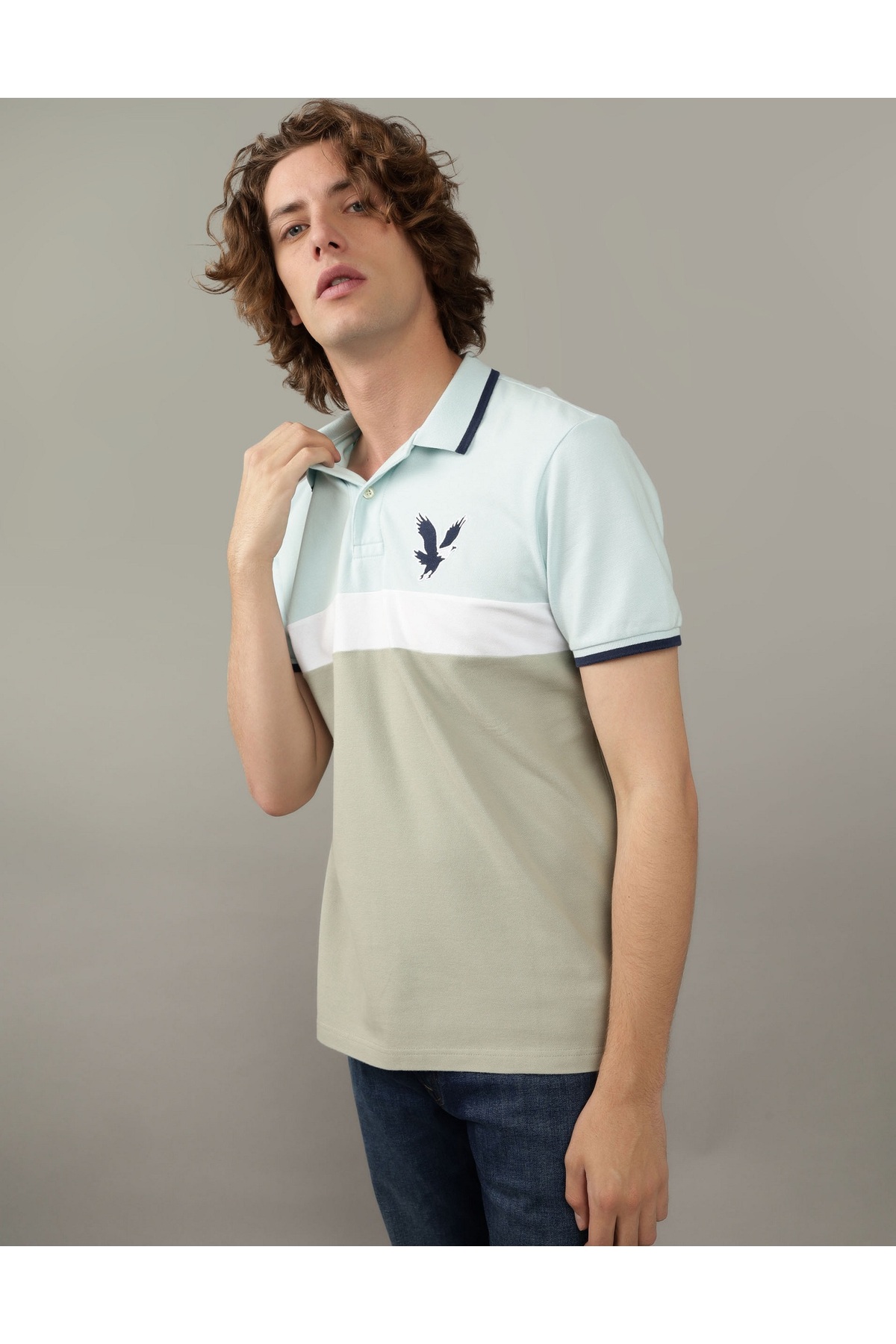 American Eagle Ae Flex Pique Polo T-Shirt - Colorblock Logo, U-1165 ...