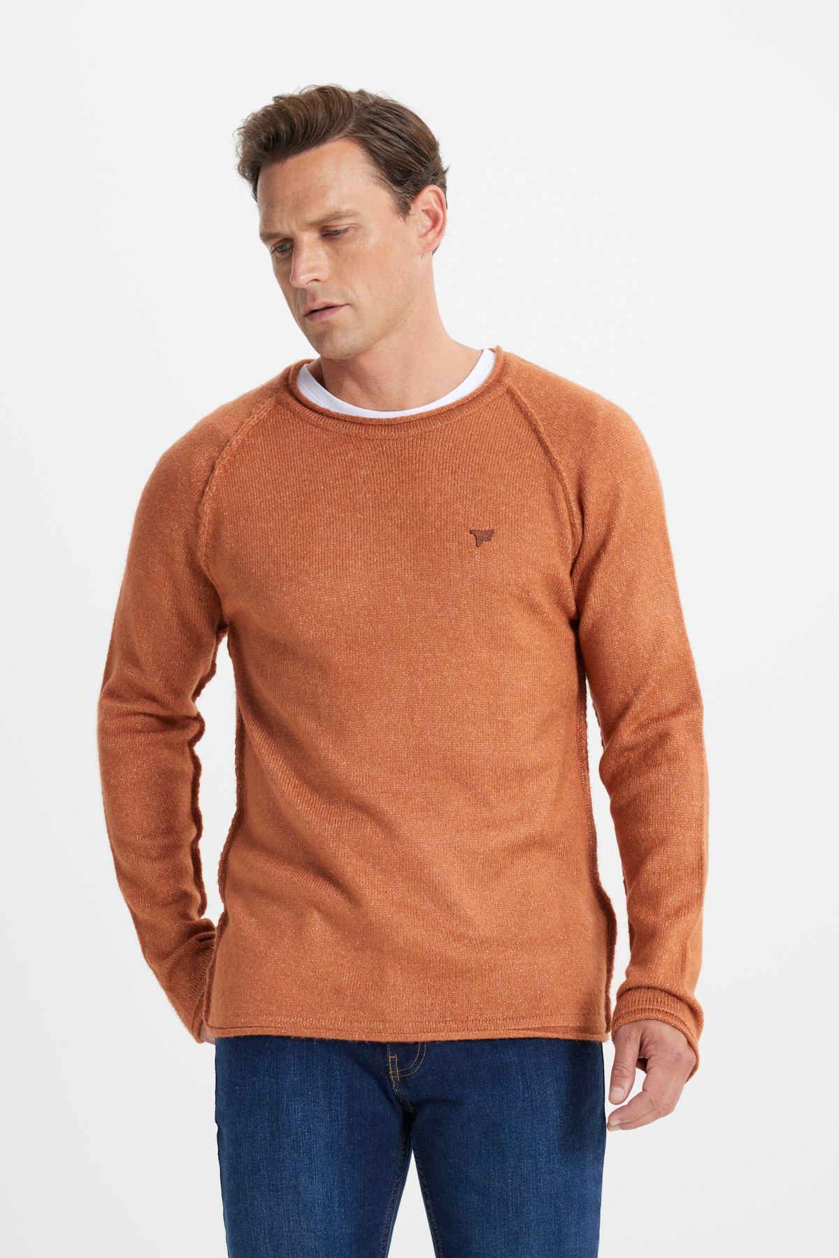 AC&Co / Altınyıldız Classics-Herren-Pullover „Cinnamon“ mit Standard-Passform, normaler Schnitt, Rundhalsausschnitt, weicher, strukturierter Strickpullover 3