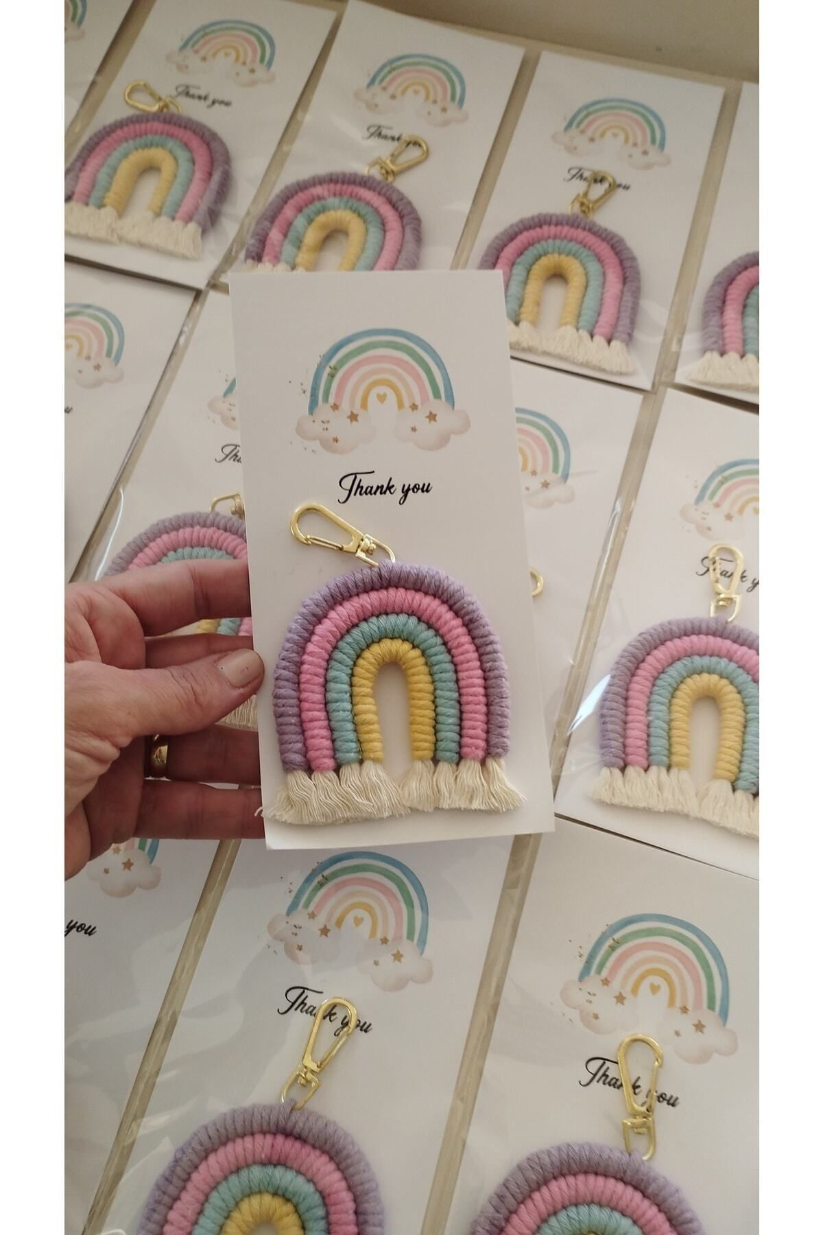Makrome Gökkuşağı Anahtarlık, Doğum Günü Hediyesi, Baby Shower Hediyesi(10 ADET)