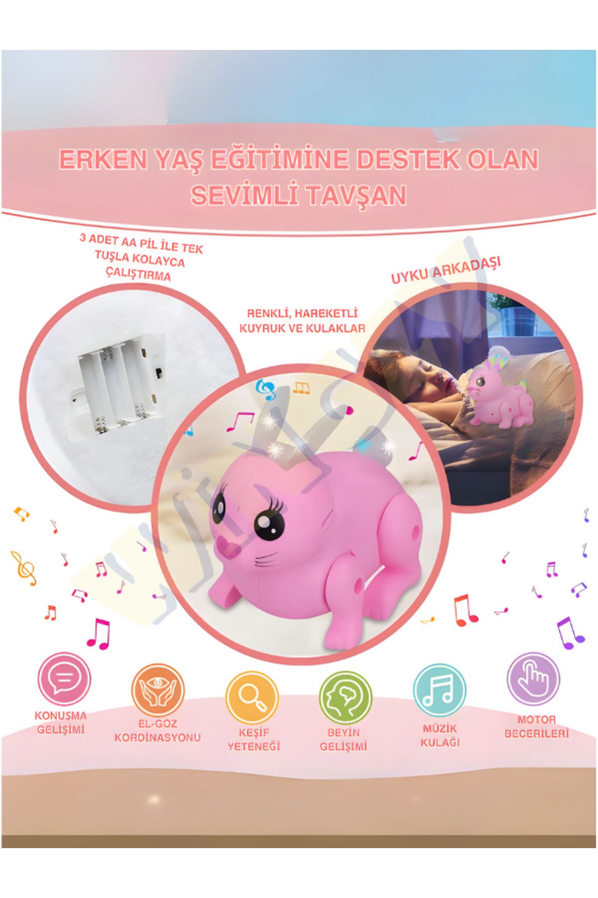 Wingzy Sesli ve Işıklı Sevimli Hareketli Tavşan 13 Cm Sesli Müzikli Hareketli Kuyruklu Tavşan fotoğrafı 3 (önizleme)