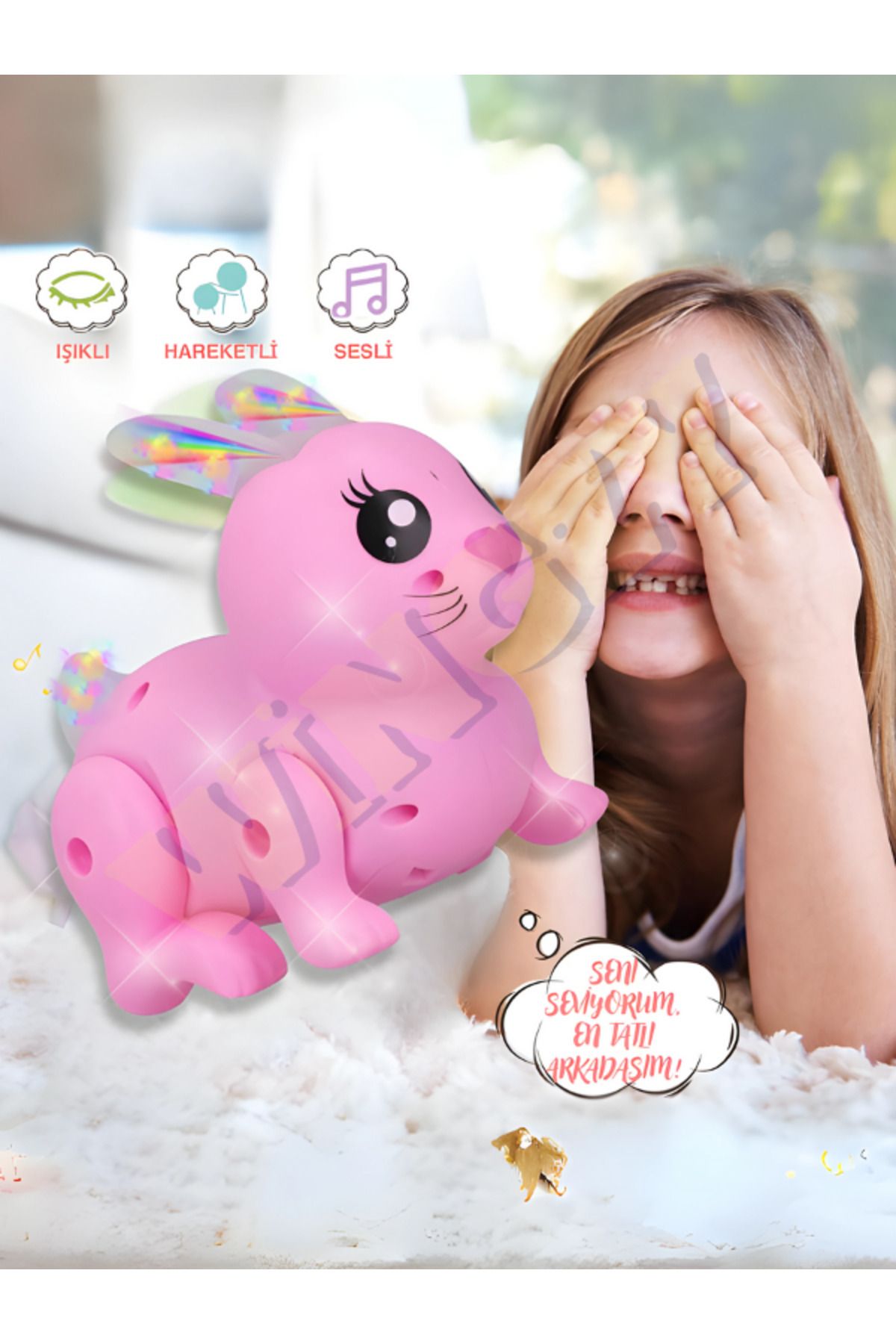 Wingzy Sesli ve Işıklı Sevimli Hareketli Tavşan 13 Cm Sesli Müzikli Hareketli Kuyruklu Tavşan fotoğrafı 4 (önizleme)