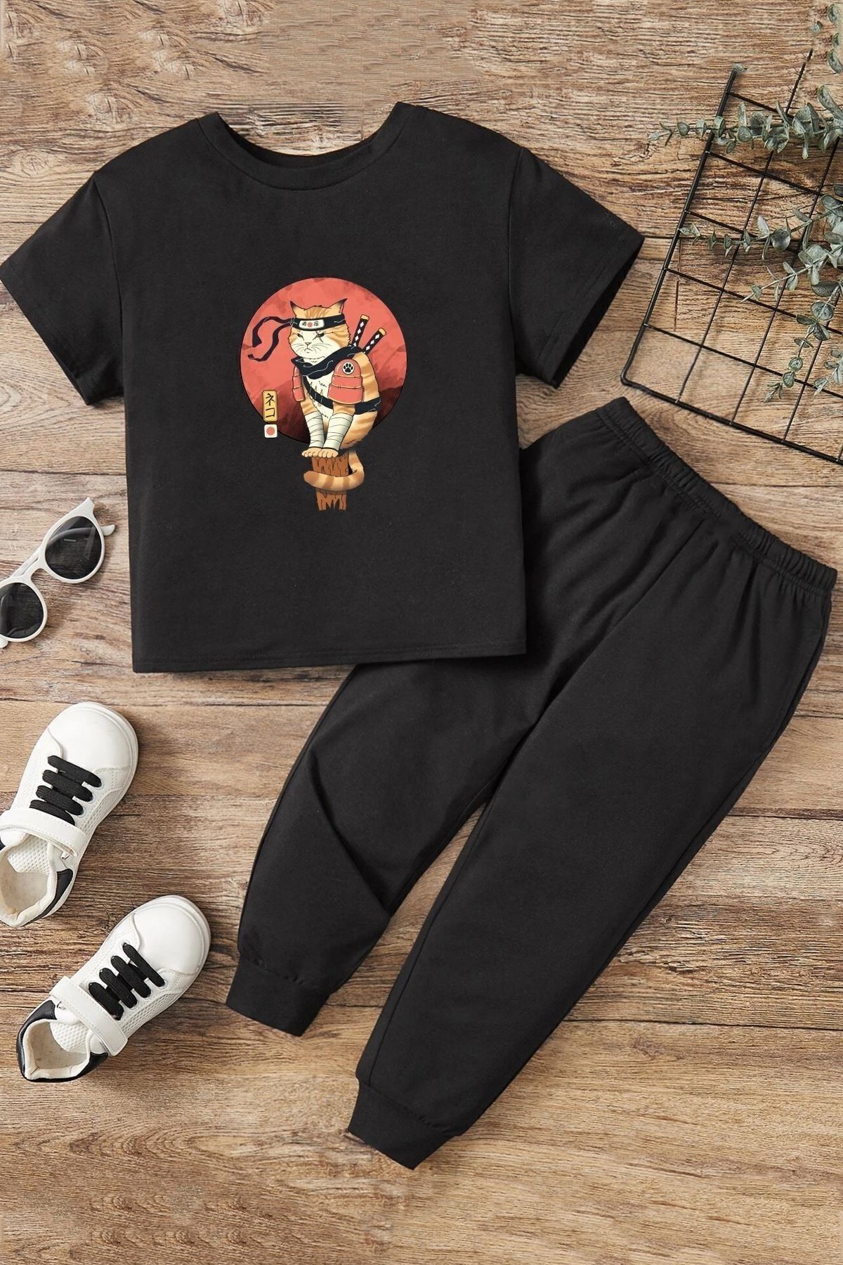 uyguntarz Şinobi Cat Top And Bottom Dresowy Zestaw - Dziecięcy Lato Unisex - 7-8
