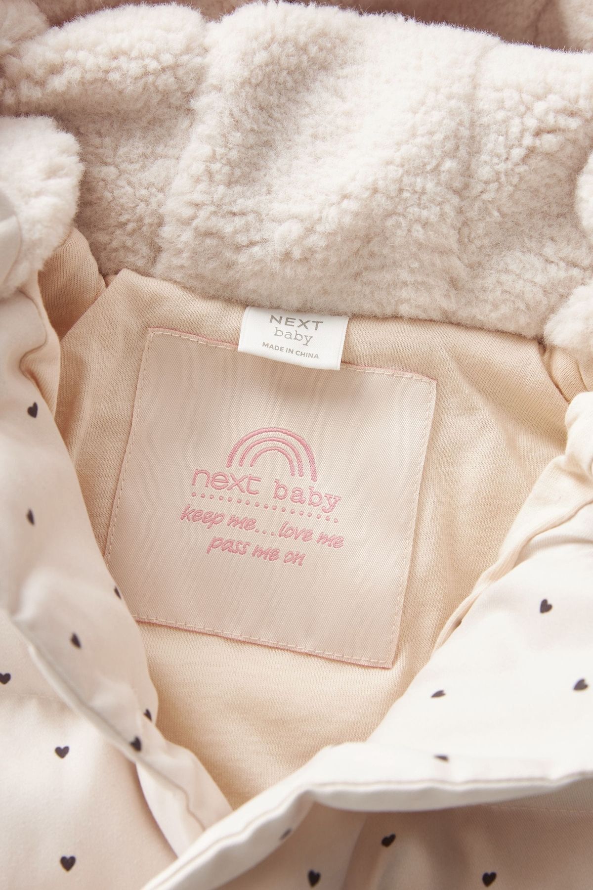 Next Baby Baby Cream Heart Detailed Polar Lined Waterproof Hooded Coat fotoğrafı 4 (önizleme)